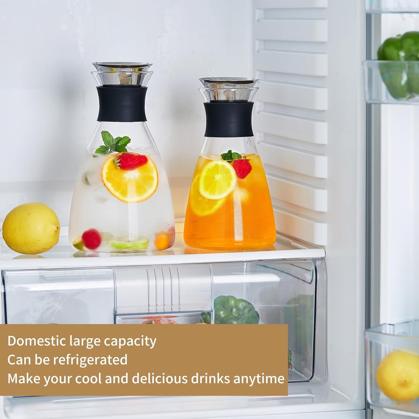 Glass Pitcher with Lid and Spout, 42OZ, Glass Water Jug for Fridge, Glass Carafe with Lid for Hot/Cold Water, Large Pitcher for Coffee, Juice,Homemade Iced Tea Beverage 1250ML