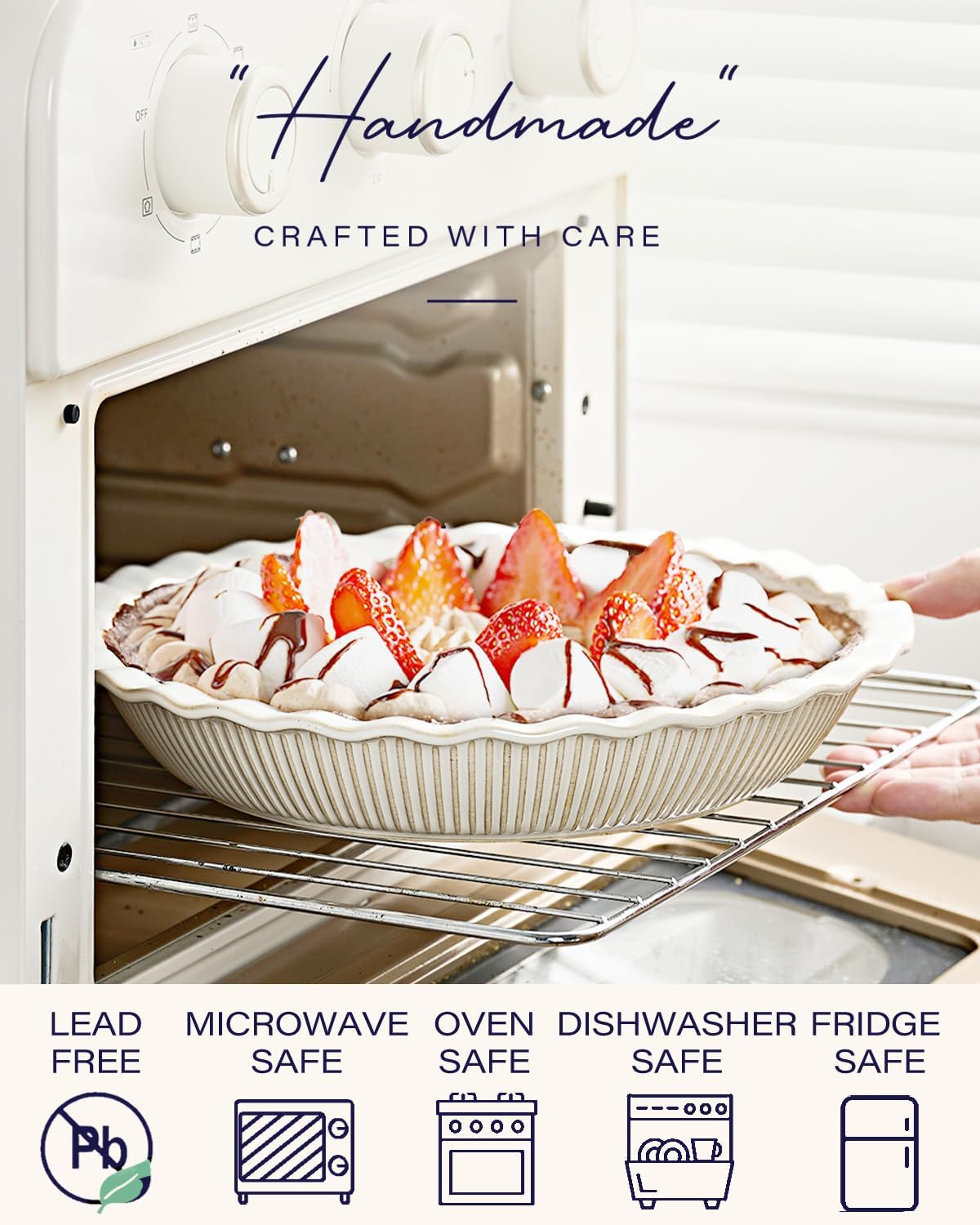 getstar Ceramic Pie Pan Set of 2, 9 inch Pie Dish for Baking, Non-Stick, Oven & Dishwasher Safe, Farmhouse Decor Quiche Baking Dish, Pie Plate, Deep Dish Pie Pan (Embossed Stripes+Dots)