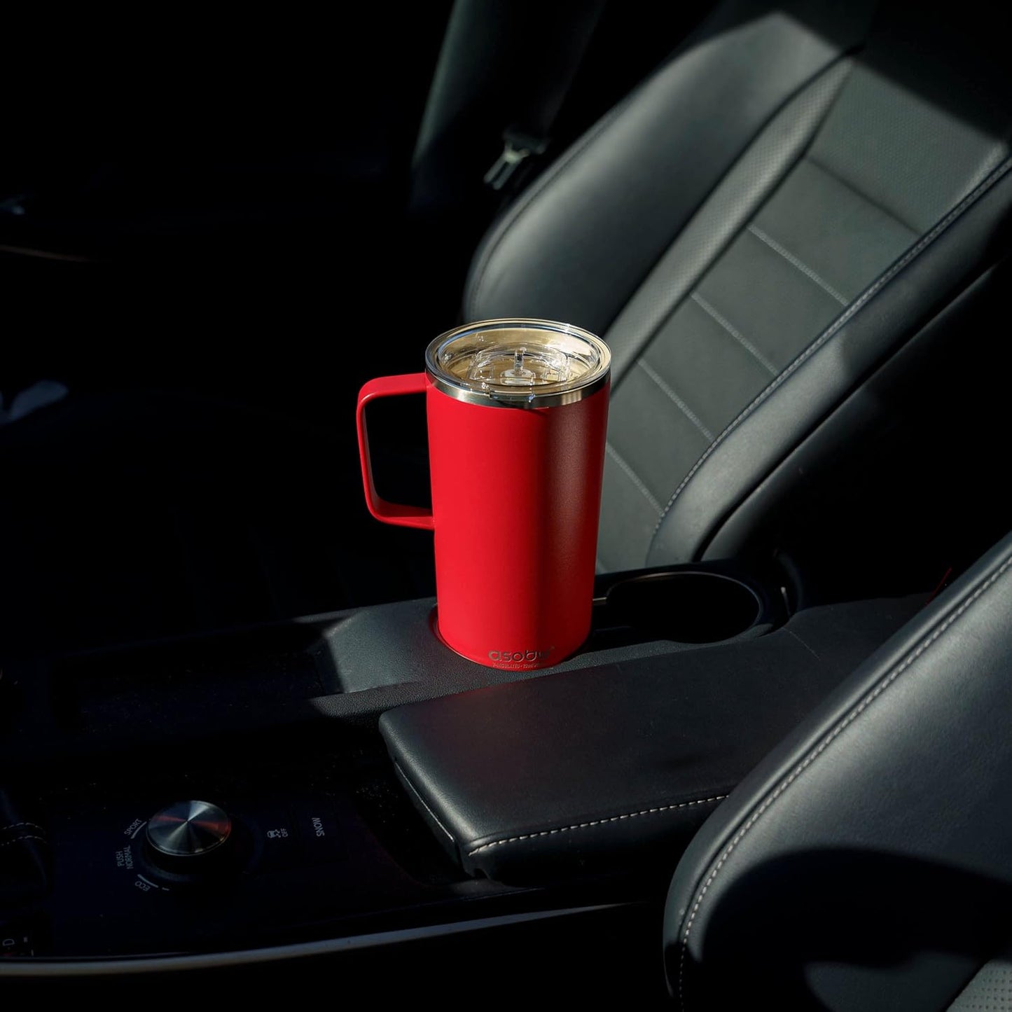 asobu Tower Mug Ceramic Inner Coated Insulated Stainless Steel Cup for Pure Tasting Coffee with Easy Hold Handle and Tritan Lid Fits Standard Cup Holders 20 Ounce Travel Mug