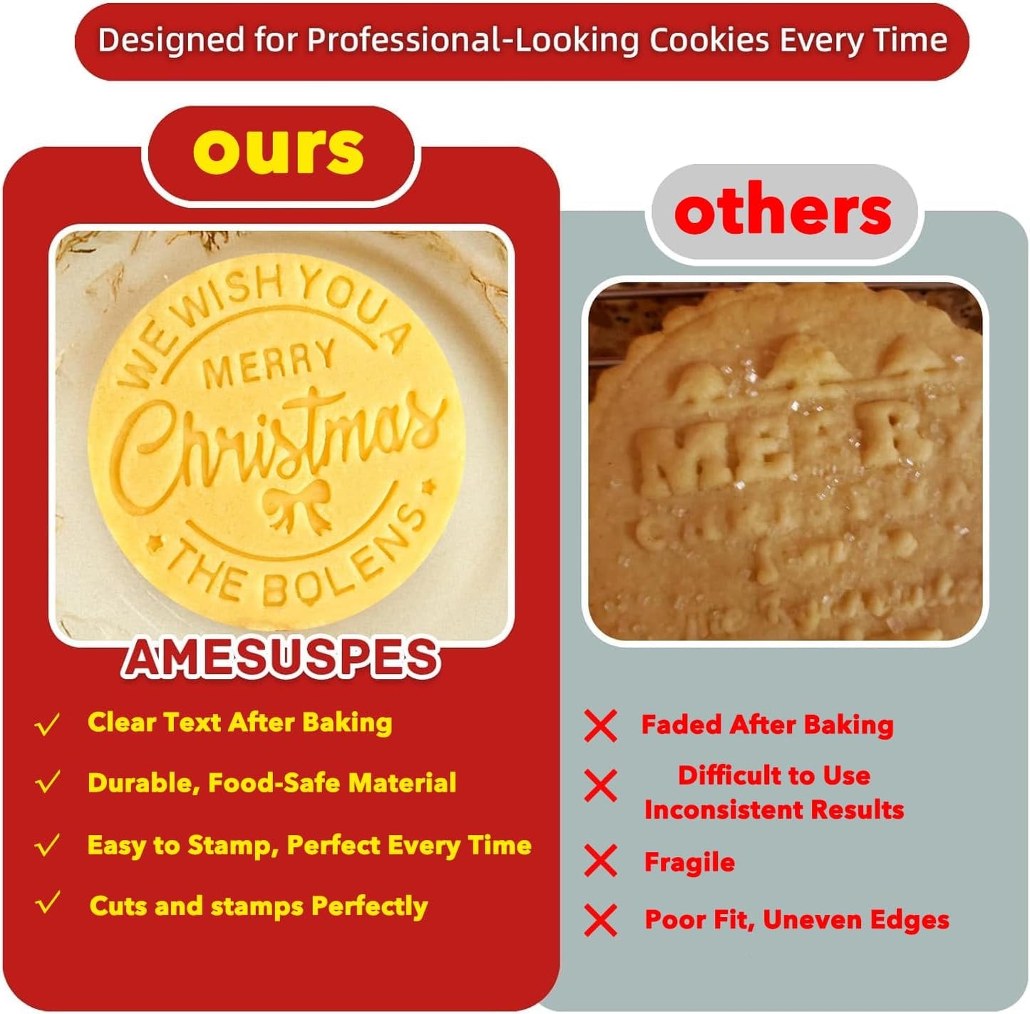 Personalized Family Cookie Stamps Customizable Last Name 3D Christmas Cookie Stamps For Fondant Frosting Decorating Cakes Molasses Cupcakes Great Baking Gift for Beginning Bakers