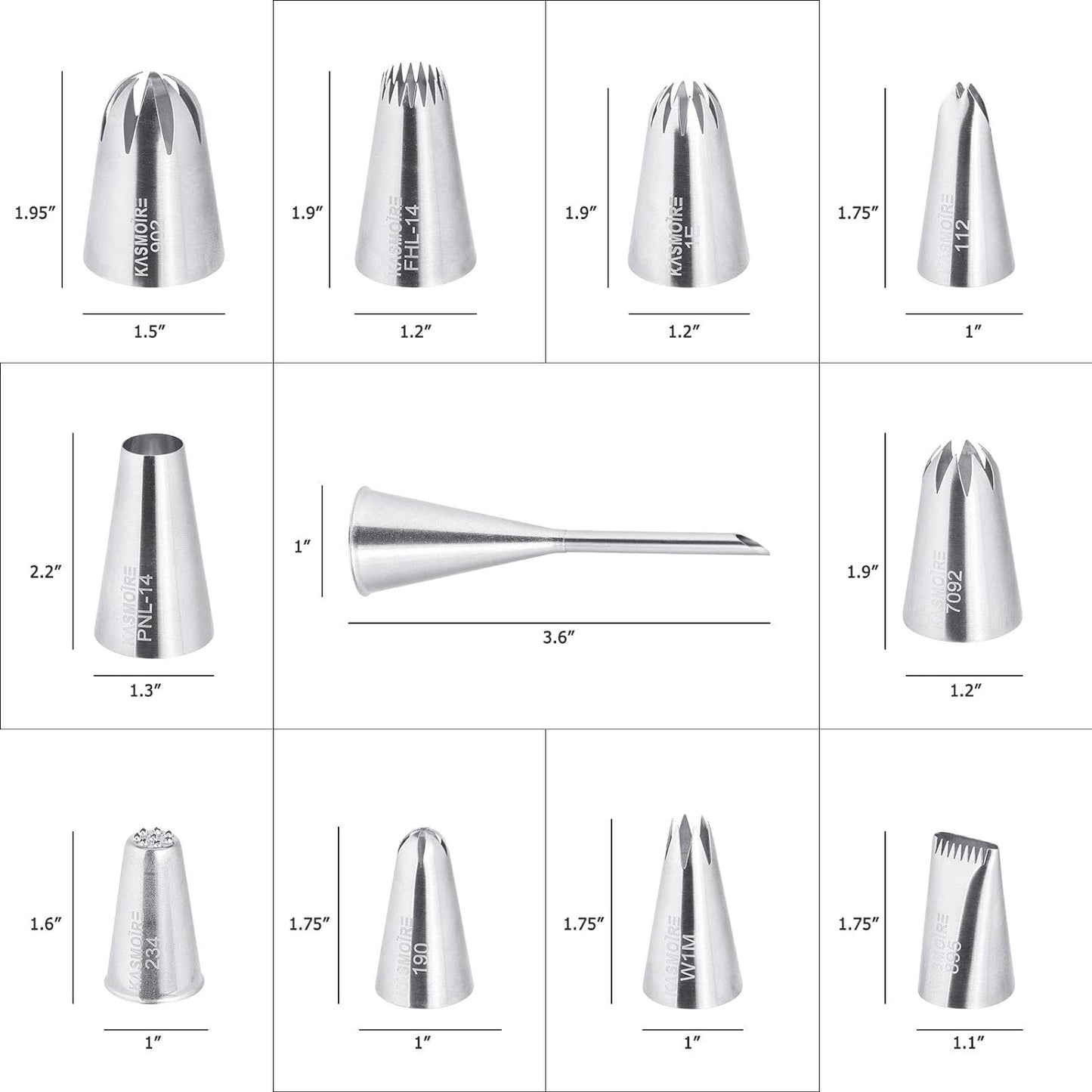 11 Pcs Extra Large Piping Tip Set,Stainless Steel Cake Decorating Icing Tips Nozzles,Professional Pastry Tips for Cupcake, Cookie and Puff