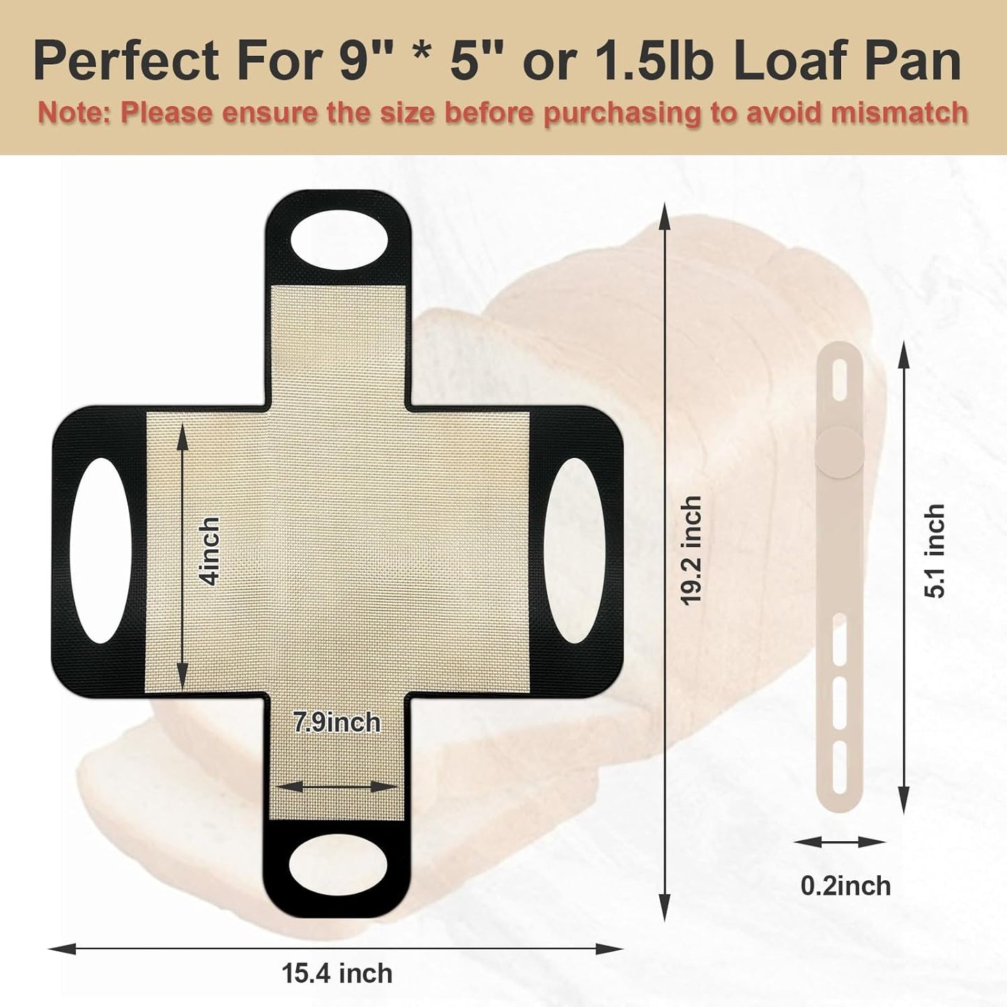 2 Pack Silicone Bread Loaf Pan Liners with Handles, Non-Stick& Easy Clean Baking Sling for 9x5 or 1.5lb Pans, Reusable Silicone Bread Sling with Storage Straps