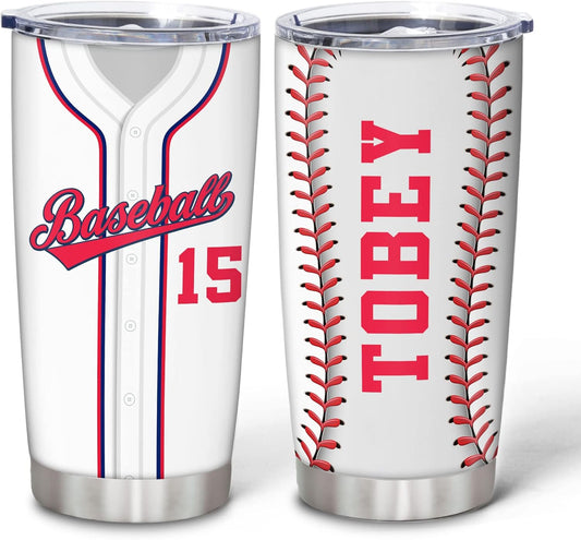 Hyturtle Personalized Baseball Tumbler Baseball Players Design Stainless Steel Double Walled Vacuum Insulated Tumblers 20oz30oz Coffee Travel Mug Cup Christmas Gift For Men Boys Friends Dad Sports Fan