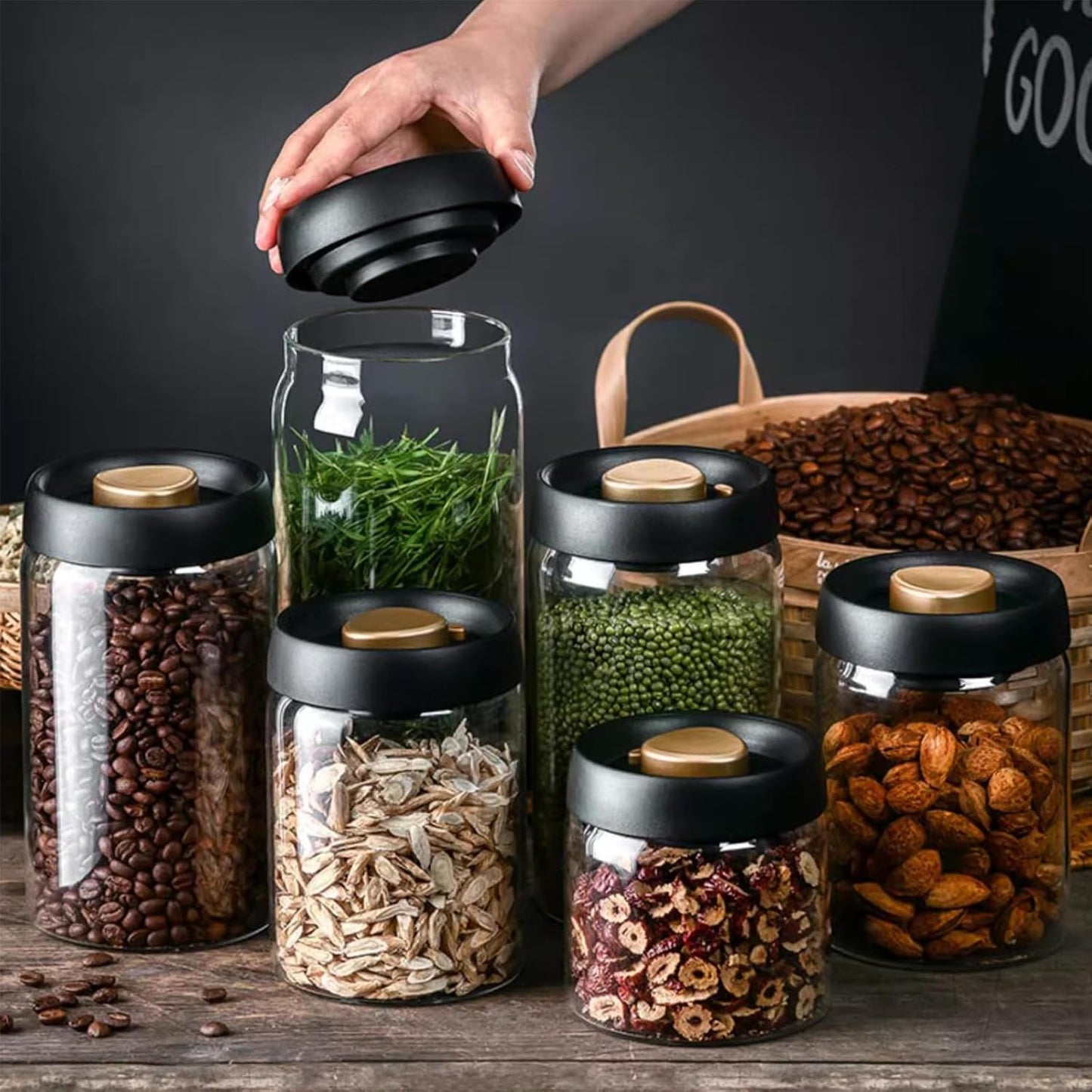 Vacuum Glass Jar with Airtight Lid,13.5floz/400ml Borosilicate Glass Coffee Canister Container,Perfect for Coffee Beans & Grounds,Loose Leaf Tea,Candy,Sugar,Nuts,Spices