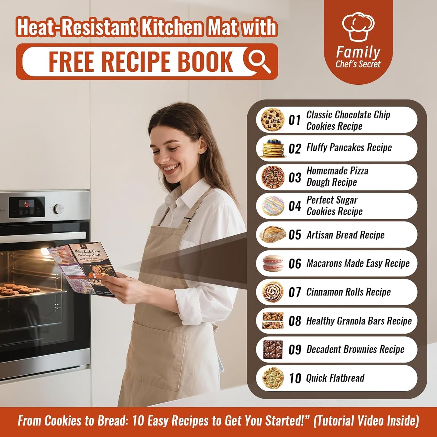 Extra Thick Silicone Mat for Baking, Silicone Baking Mat with 10 Easy Recipes, Non Stick Silicone Pastry Mat, kneading Dough Rolling Mat, Macaron, Cookie, bread, Pizza, Fondant/Pie Crust