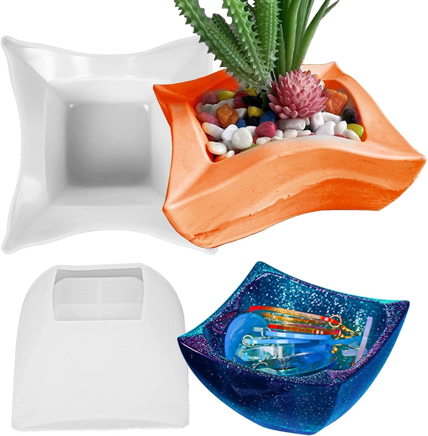 2PCS Irregular Flower Pot Silicone Mold Silicone Planter Mold Epoxy Resin Casting Mold Geometric Square Container Concrete Cement Mould for Storage DIY Art Craft Decoration