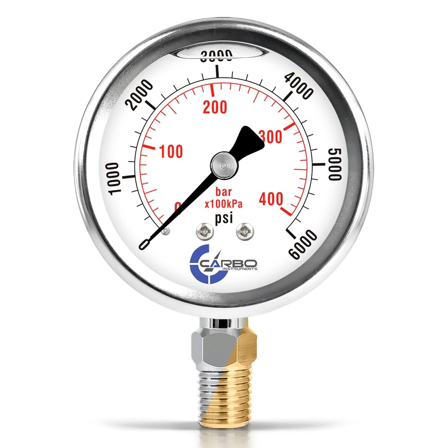 Stainless Steel Pressure Gauge Dual Display (0-6000 psi/kPa) - 2 1-2" Glycerine Liquid Filled Water Air Oil Gas Gauge with Polycarbonate Lens & Brass Connection -1/4" NPT Lower Mount