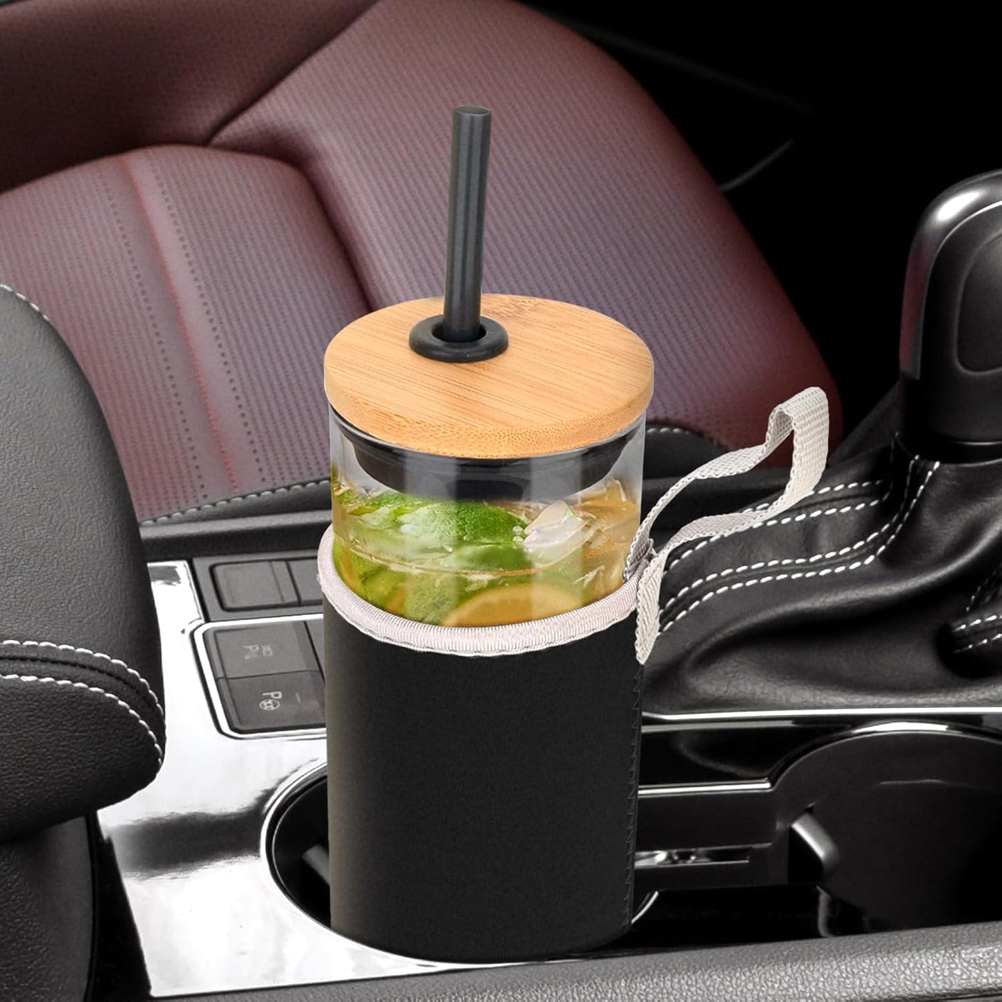 Tronco 20oz Glass Cups With Bamboo Lids and Straws,Iced Coffee Cup Reusable, Smoothie Cups,Glass Tumbler With Straw,Wide Mouth Tumbler with Nylon Protective Sleeve - BPA Free