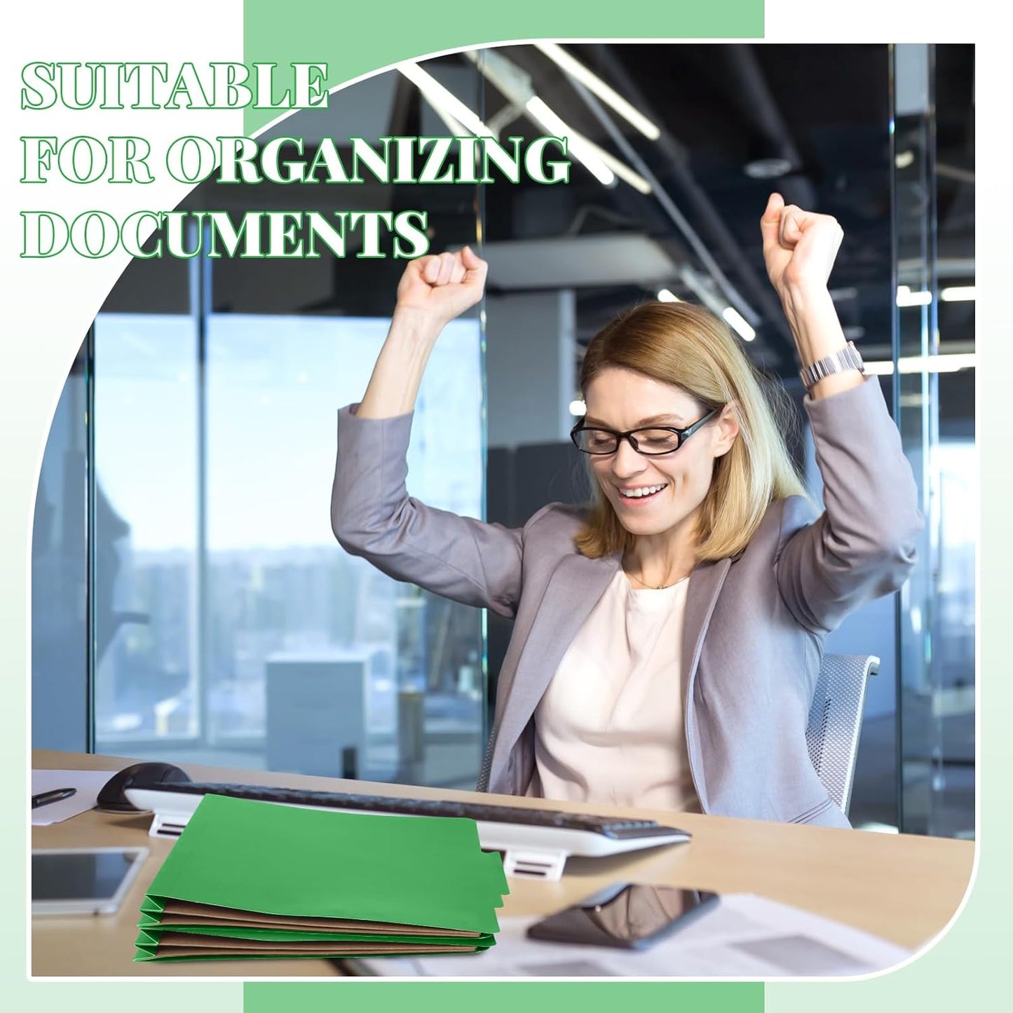 12 Pcs Classification Folders Letter Size, Back to School Supply for Teacher, Student, 2 Pocket Dividers Pressboard File Folder Bulk with 2 Fasteners, 2 in Expanding File Organizer (Green)