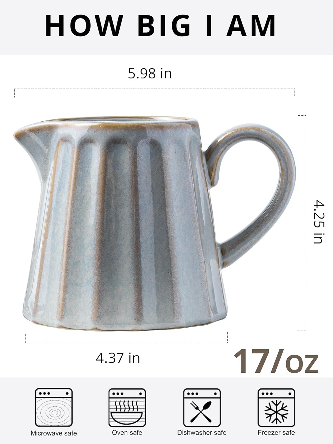 Ceramic Creamer Pitcher,17 Oz Coffee Creamer Container with Handle, Small Milk Pitcher Pourer for Sauces, Salad, Gray