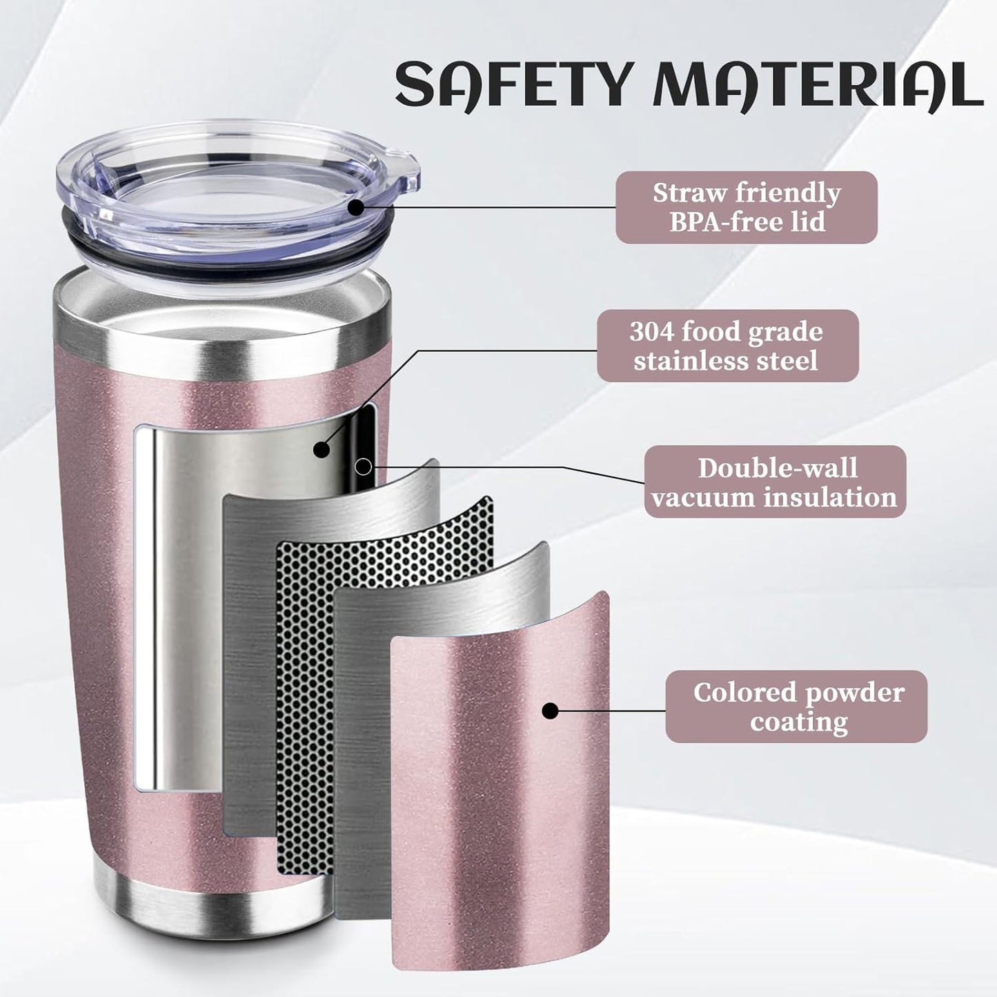 StarSpeed 20oz 8 pack Insulated Tumblers with Lid Stainless Steel Double Wall Tumbler Travel Coffee Cups Powder Coated Tapered Metal Thermal Mug Indoor Outdoor for Hot and Cold Drinks