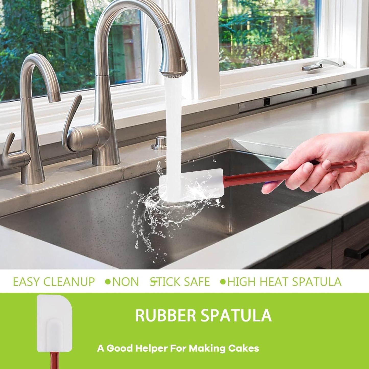 heffiso Silicone Rubber Spatula and Spoon Rubber Spatula Set of 3, High Heat Spatula Spoon, Commercial Spatula for Cooking, Commercial Rubber Spatula (9 Scrapers (9.5 Inches)), White