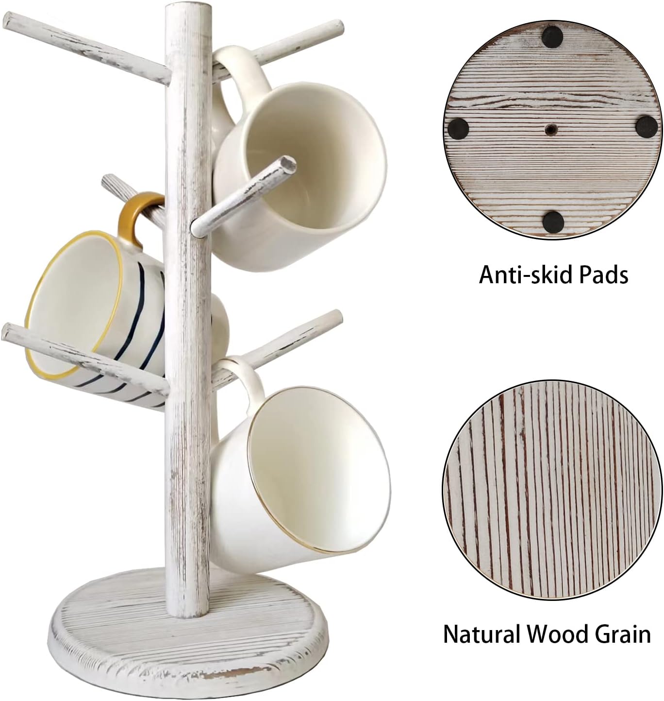 Dorhors Mug Holder Tree,Coffee Cup Holder with 6 Hooks, Wood Mug Rack for Counter,Coffee Bar Accessories and Orgnizer Station