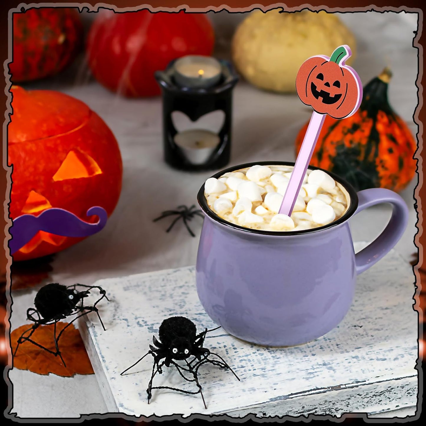 Remerry 18 Pcs Halloween Swizzle Sticks 6.7 Inches Halloween Reusable Stir Sticks Acrylic Drink Stirrers Pumpkin Cocktail Coffee Stirrers Bulk for Coffee Bar Cocktail Milk Party Decor(Pumpkin)