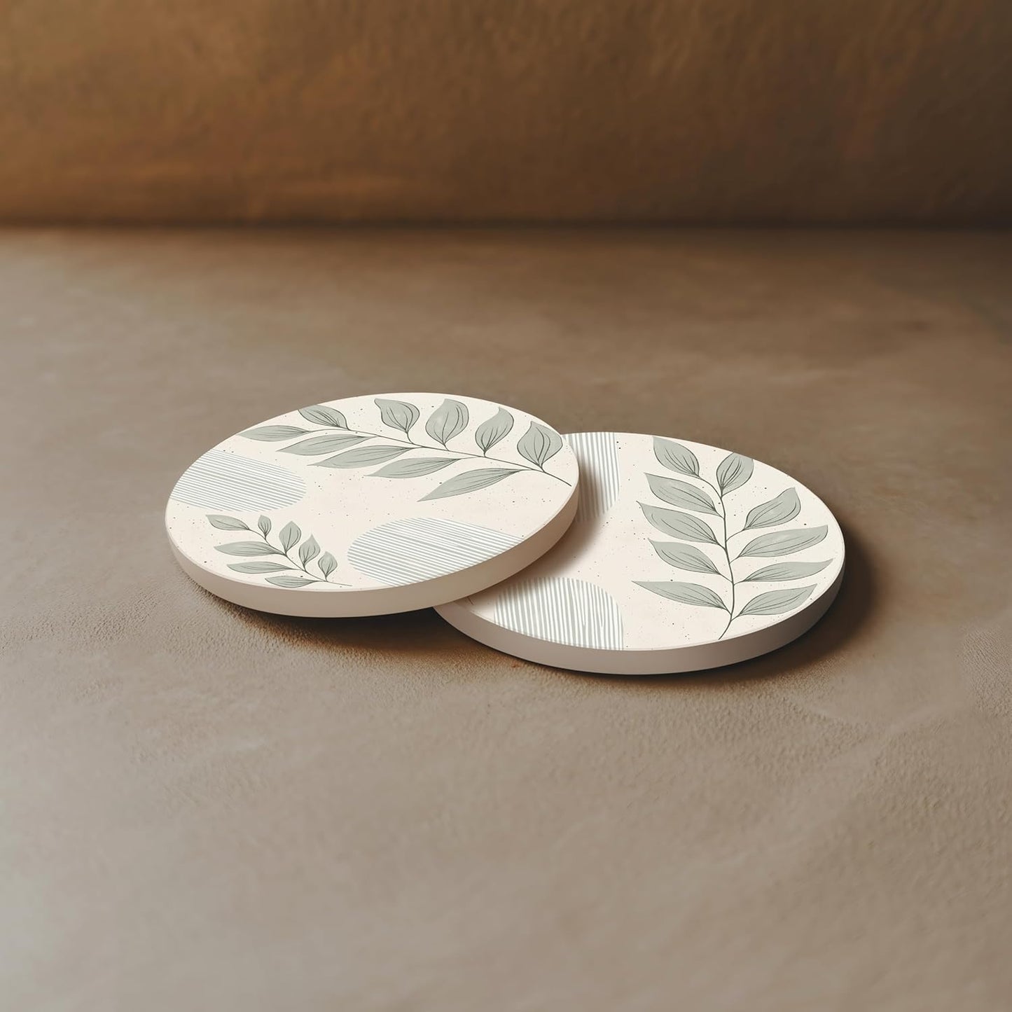 VEYRO Coasters Set of 6 for Drinks – Absorbent Ceramic Stone Drink Coasters with Cork Backing for Coffee Table & Desk, Modern Boho Look Cup Coaster Set, Housewarming Gift for New Home