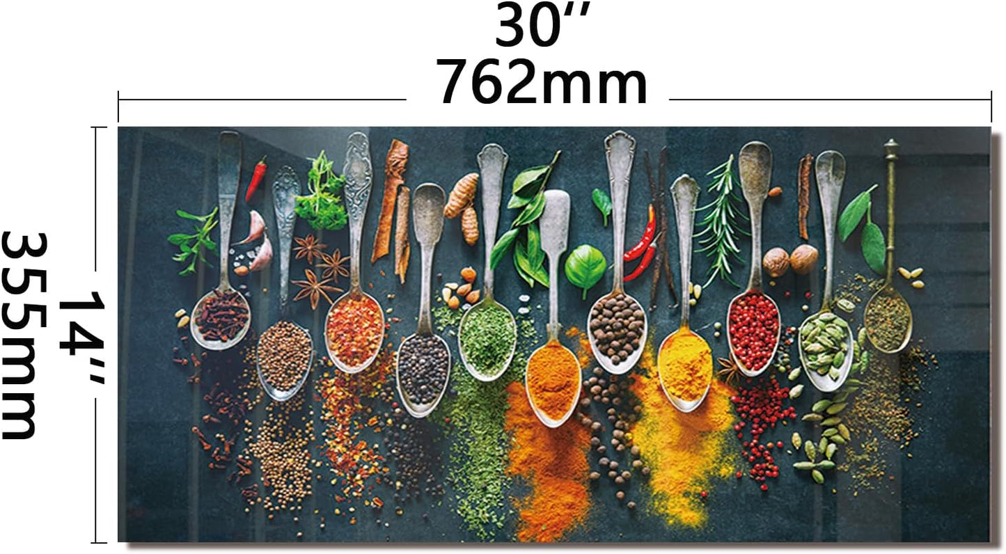 DAIFURONGE Spice Tempered Glass Backsplash For Kitchen Behind Stove,Stove Backsplash Top Cover,Easy to Clean Glass Splashback, Sink Cover Splash Guard,Home Kitchen Wall Decor (30"x14"(76.2x35.56cm))