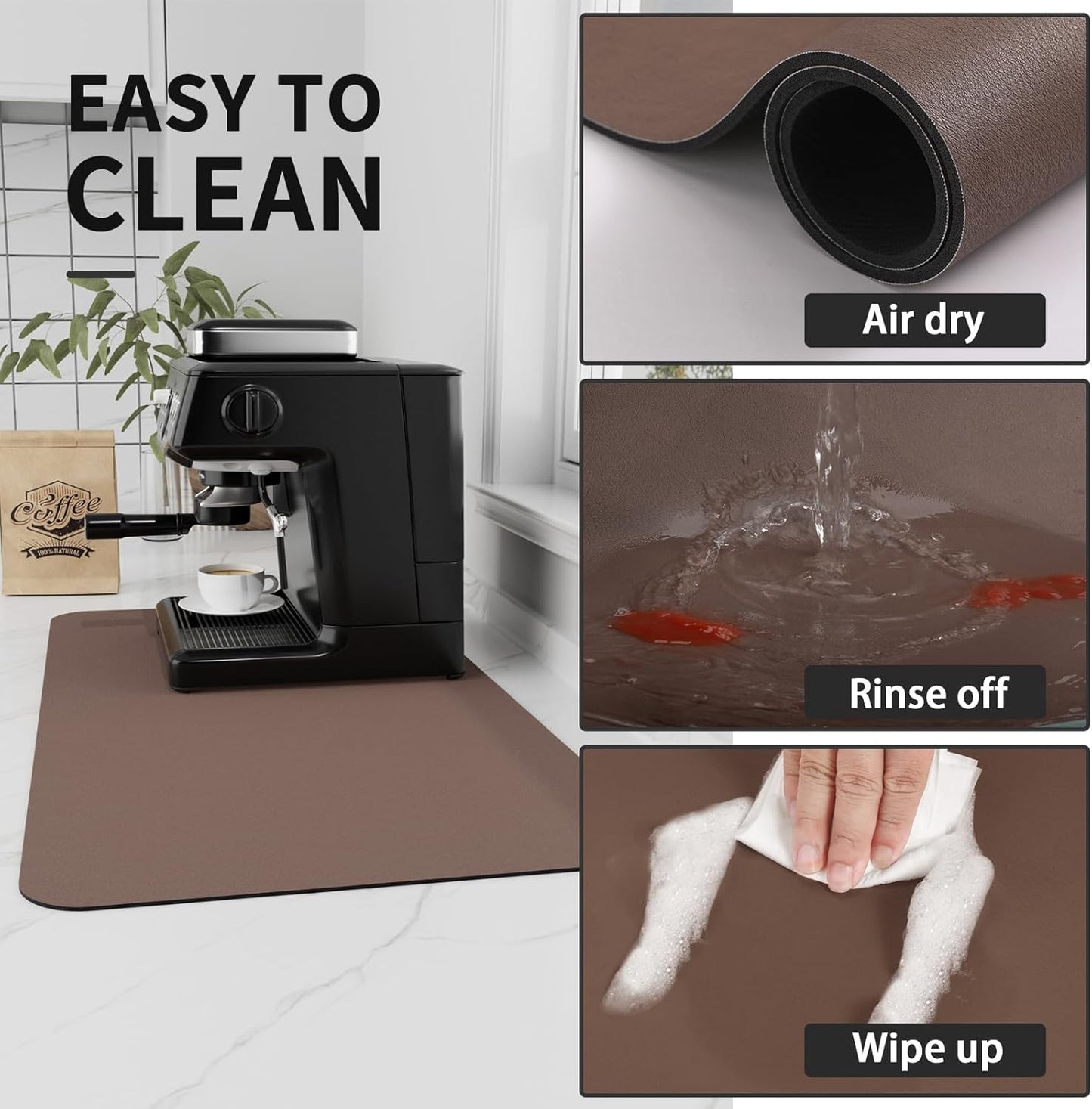Coffee Mat - Absorbent Hide Stain Rubber Backed Dish Drying Mat for Kitchen Counter - Bar Mats for Countertops Accessories Fit Under Coffee Maker Espresso Machine