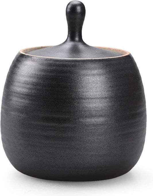 Retro Kitchen Canisters Ceramic Food Storage Jar Roud Shape with Silicone Airtight Lid for Tea, Coffee, Nuts, Herb, Spice, Sugar (Black)