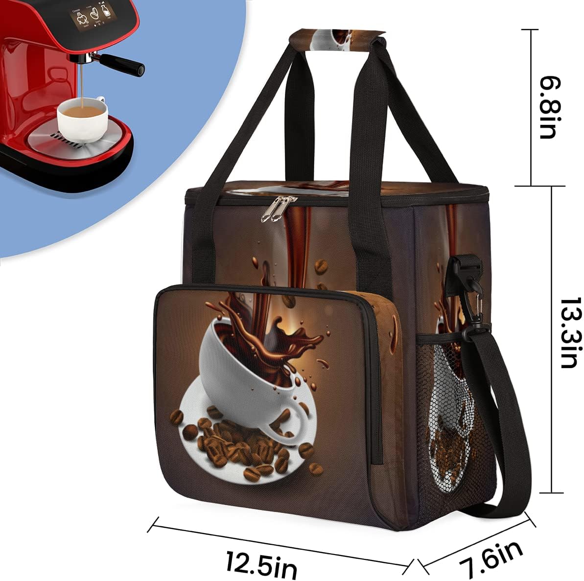 cfpolar Coffee Maker Storage Bag, Waterproof Travel Carrying Storage Tote Bag Organizer Case, Compatible with K-Mini or K-Mini Plus, And Suitable for Other Accessories， With Pockets for K-Cup Pods