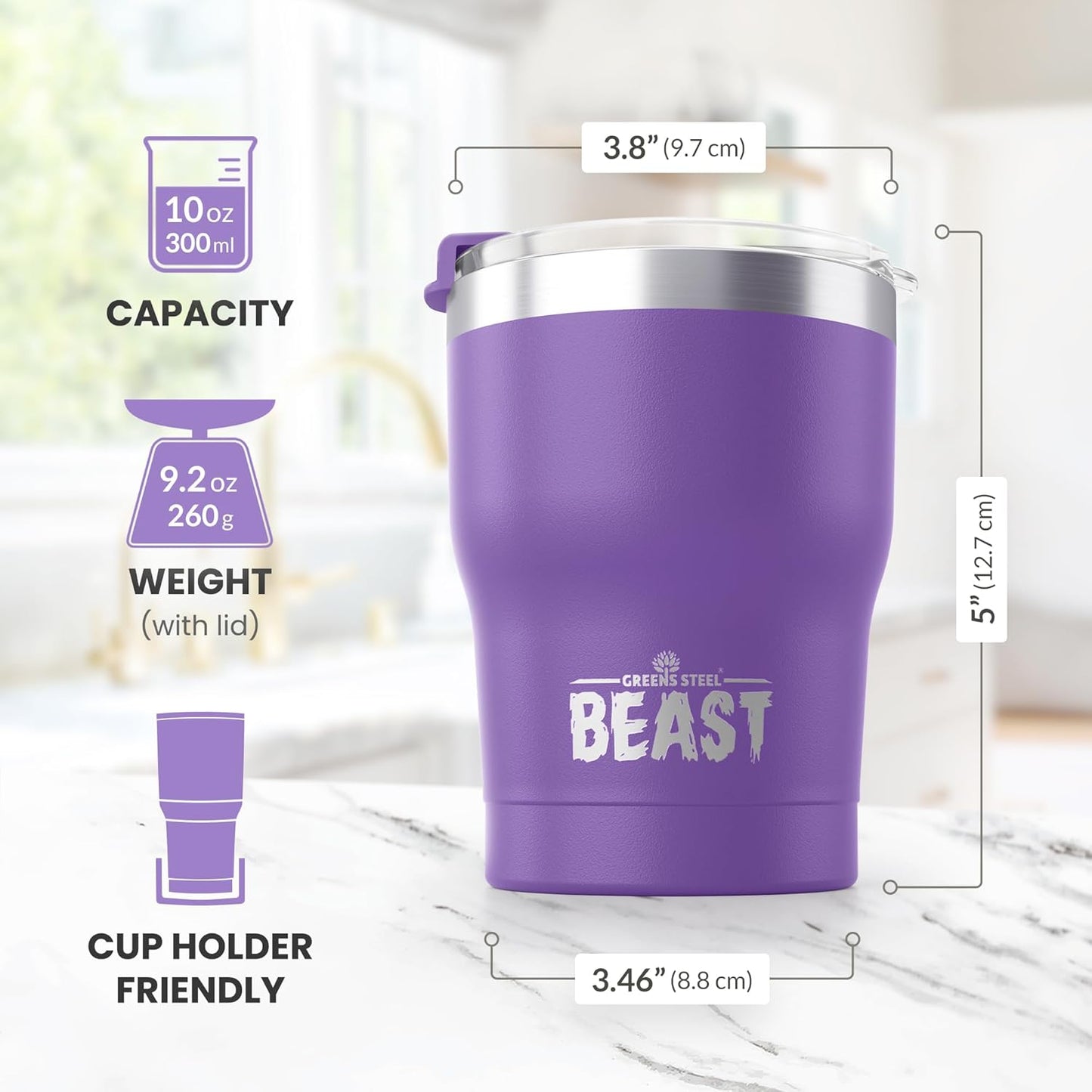 Beast 10 oz Tumbler Stainless Steel Vacuum Insulated Coffee Ice Cup Double Wall Travel Flask (Purple)