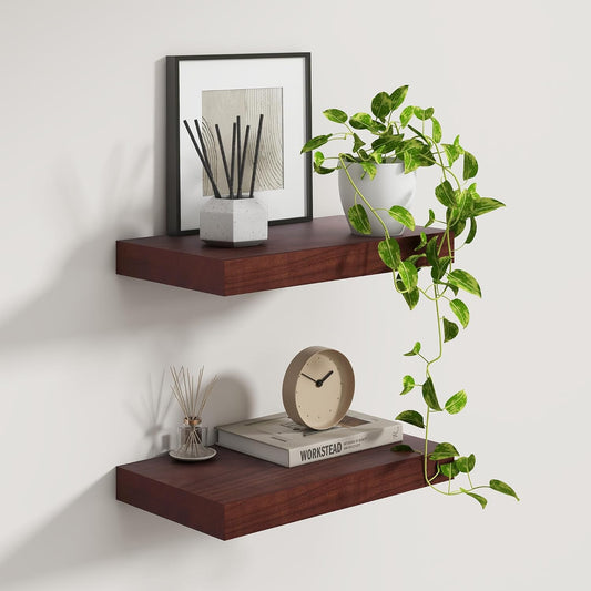 Fun Memories 9 Inch Deep Floating Shelves, Rustic Solid Wood Floating Shelf 16 Inch Long, 16 x 9 Wide Bathroom Shelves for Storage & Display, Red Brown