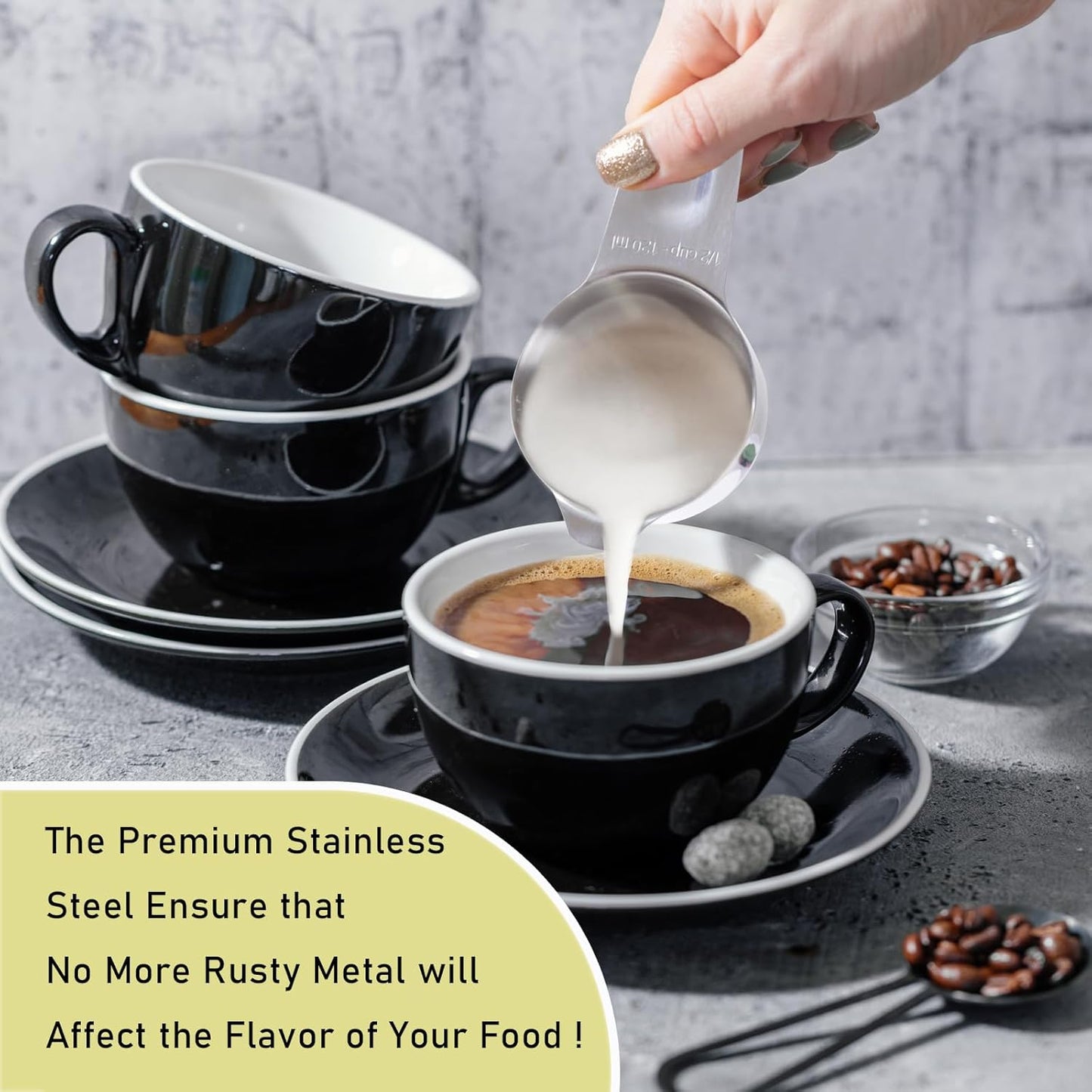 2PCS 3/4Cup (180ml, 6oz) Single Measuring Cup, Stainless Steel Measure Scoop, Metric and US Measurement, Heavy Duty, Dishwasher Safe