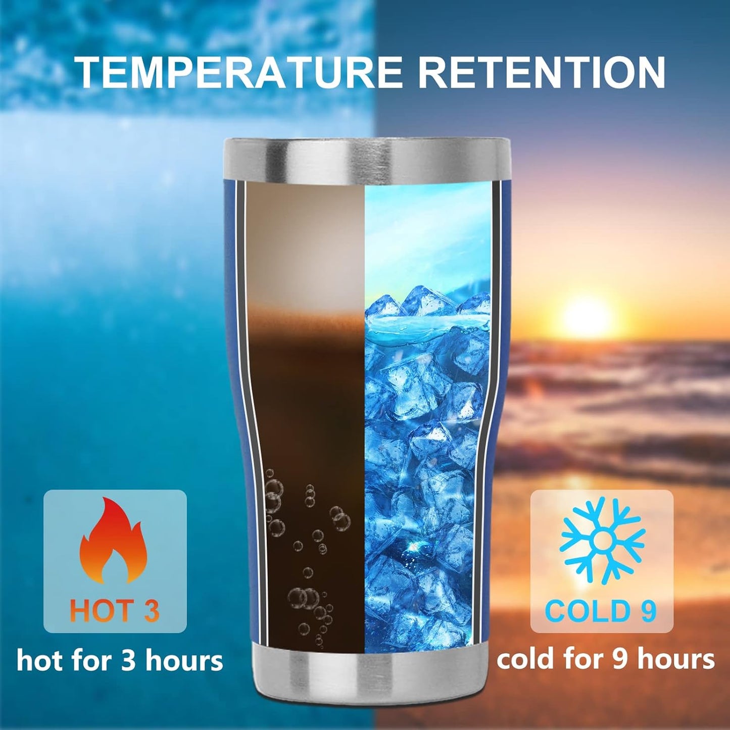 DOMICARE 20oz Tumbler with Lid Stainless Steel Tumblers Bulk, Double Wall Vacuum Insulated Coffee Travel Mug Powder Coated Tumbler, Dark Blue