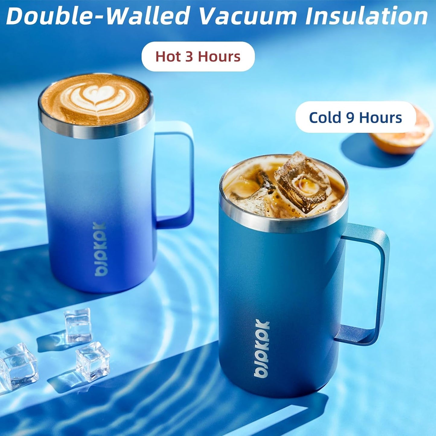 BJPKPK Insulated Coffee Mug with 2 Lids, 25oz Stainless Steel Insulated Tumbler with Handle, Double Wall Vacuum Coffee Cups, BPA Free Travel Mug for Coffee, Tea and Drinks, Charming Red & Blue