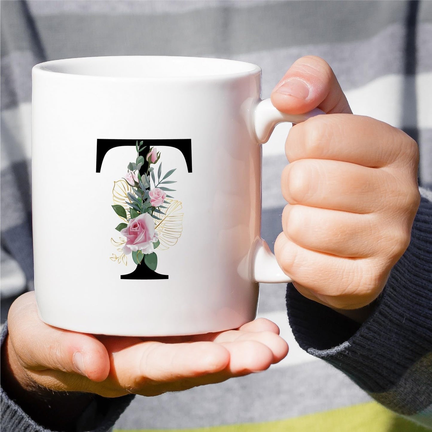 Retreez Initial A-Z Floral Botanical Bouquet Alphabet Monogrammed Monogram Mug 11 Oz Ceramic Tea Coffee Mugs - Appreciation Thank You Wedding Birthday Gifts for her friend coworker sister - T Initial