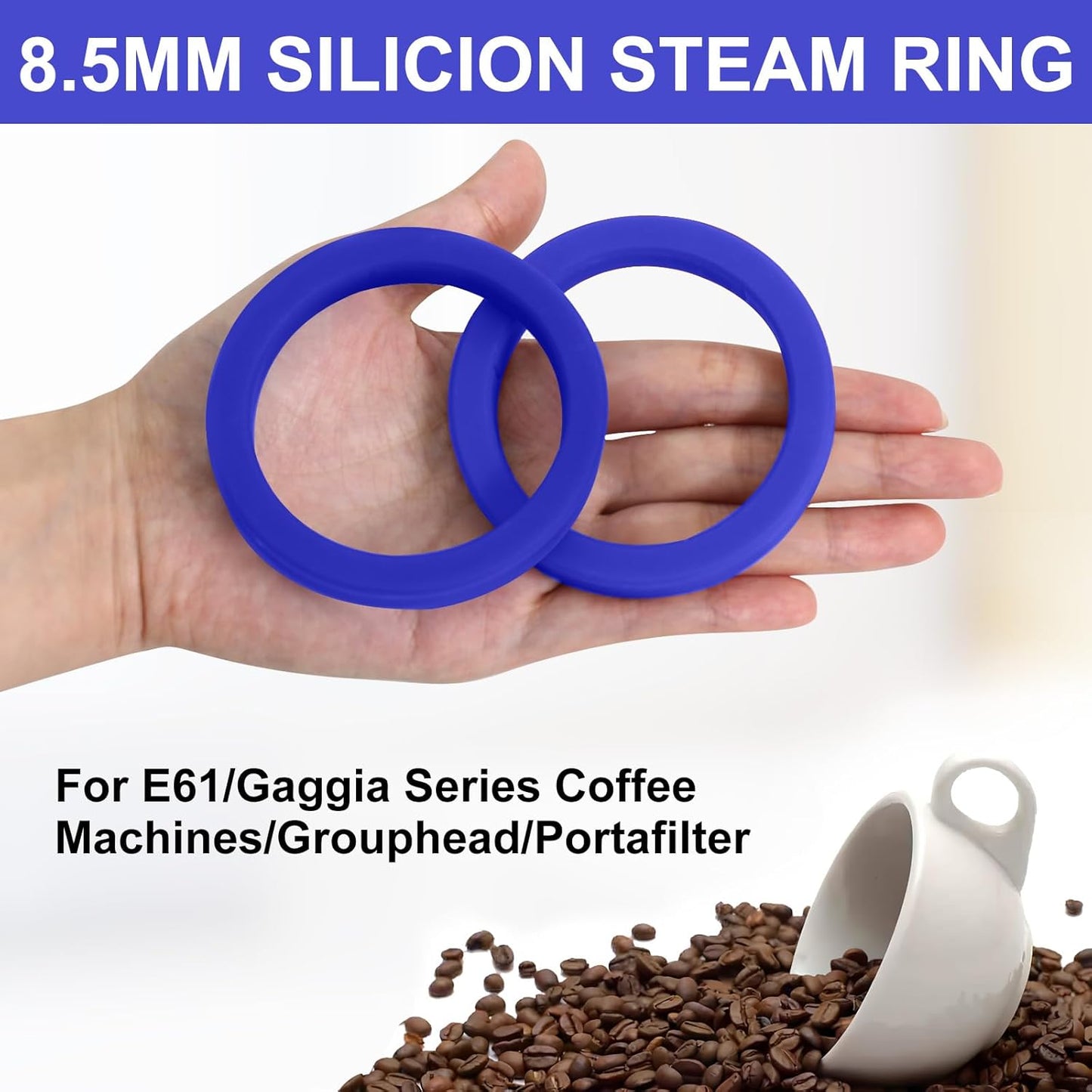 E61 Gasket 8.5mm Silicone Group Gaskets No BPA Fits for Gaggia Espresso Machine Machines Grouphead/Portafilter, Blue (2Pcs)