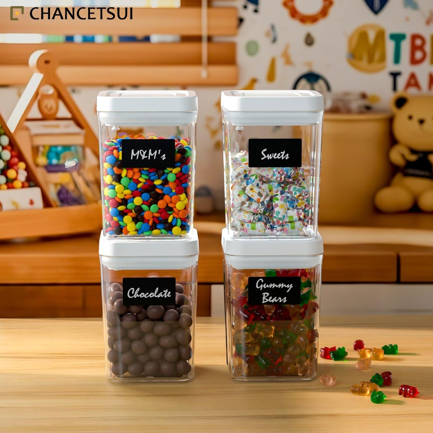 CHANCETSUI Airtight Kitchen Food Storage Containers: Clear Plastic Pantry Organizer with Lids for Baking Ingredients, 4-Piece Canister Set, 1.1 qt /1 L