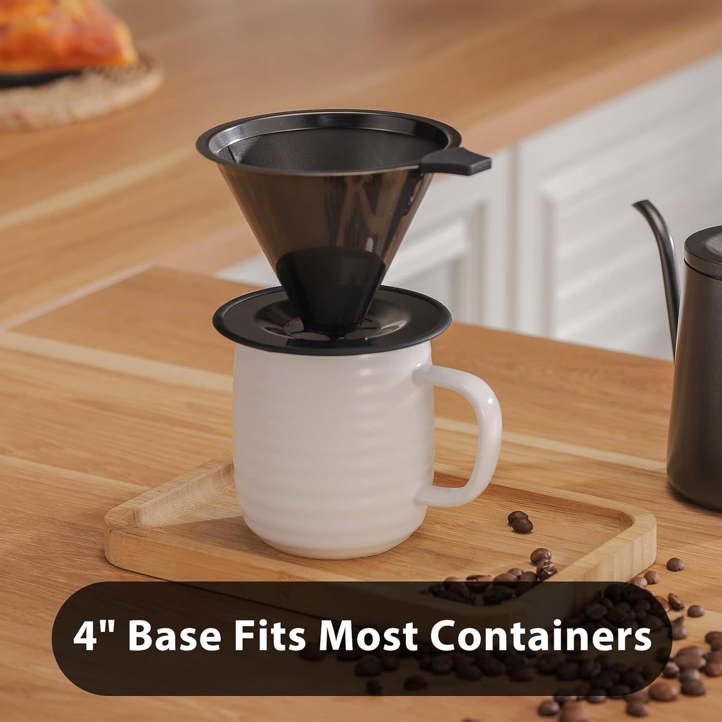 Pour Over Coffee Maker INSINTAR Stainless Steel Pour Over Drip Coffee Filter Paperless Coffee Strainer Reusable Single Cup Coffee Maker 1-4 Cup (Titanium Black)