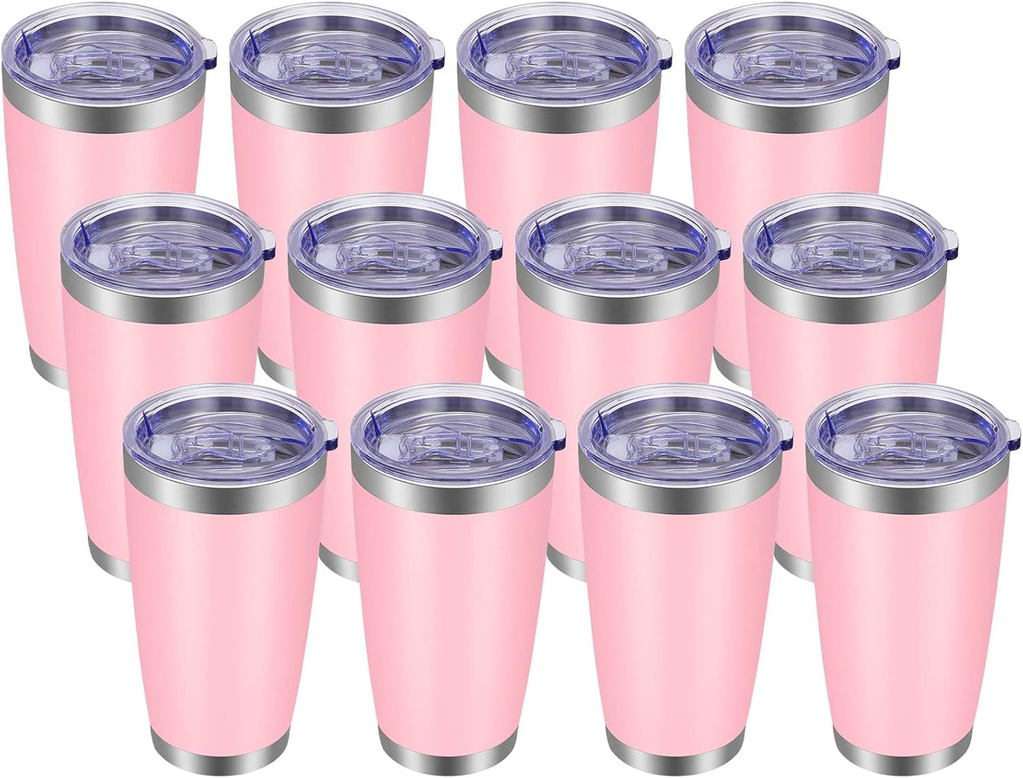 VEGOND 20oz Tumbler with Lid and Straw Stainless Steel Tumbler Cup Bulk Vacuum Insulated Double Wall Travel Coffee Mug Powder Coated Coffee Cup(Pink 12 Pack