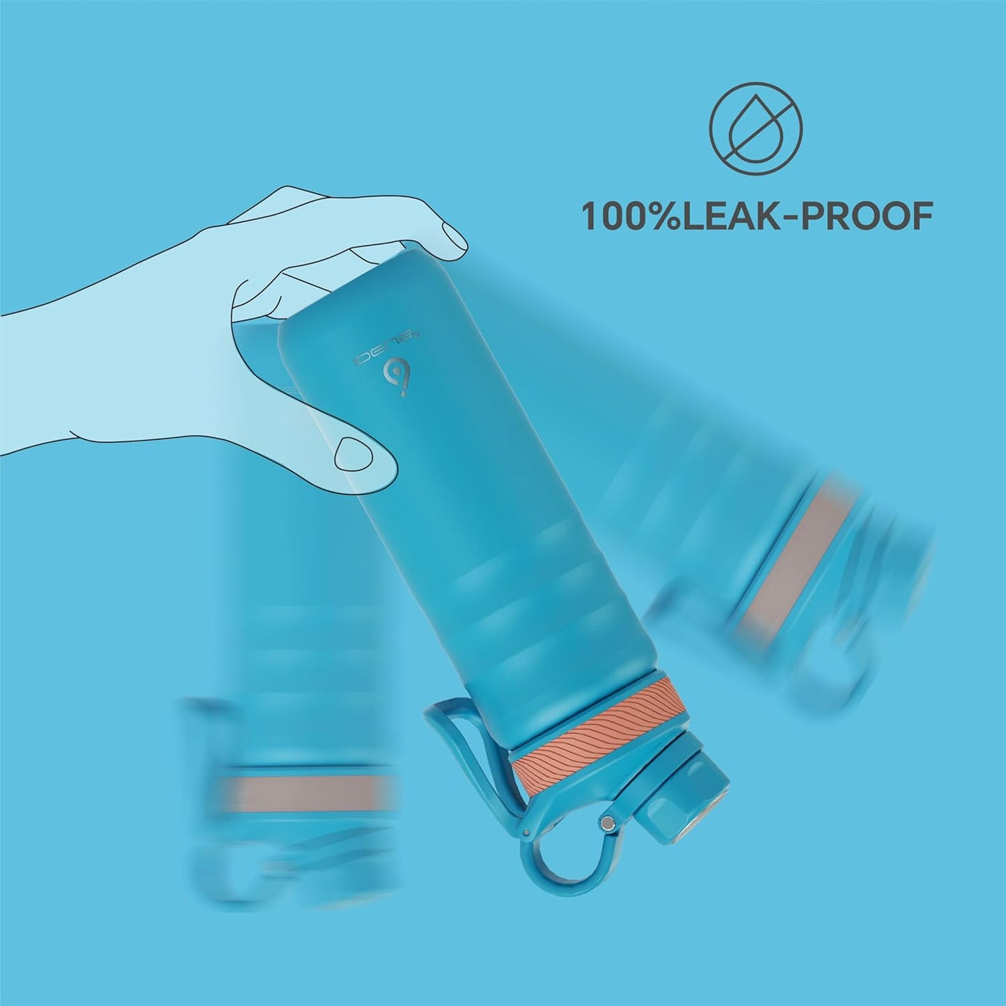 IDEUS Insulated Stainless Steel Water Bottle with 2 Leak-Proof Lids, Thermal Water Flask for Hiking Biking, 24oz, Blue Atoll