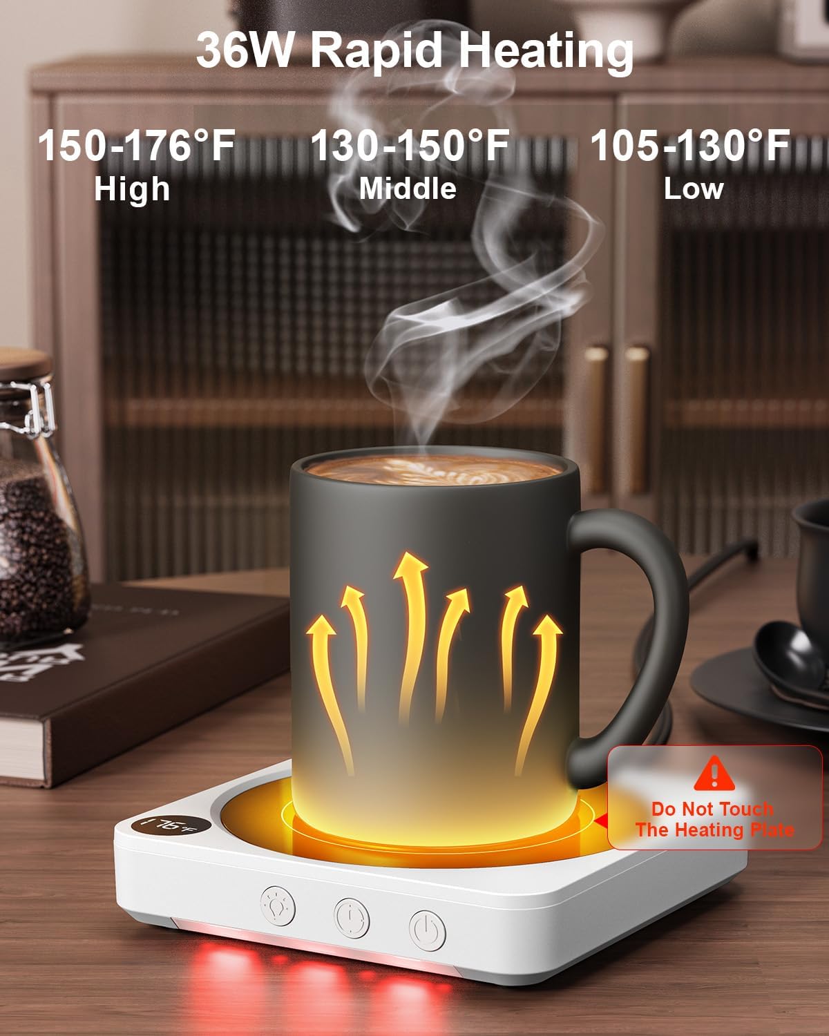Mug Warmer - 36W Coffee Mug Warmer for Desk with Temperature Display, 2-12Hrs Auto Shut Off, Smart Candle Warmer - Ideal Coffee Gifts Accessories Keep Beverages Coffee Warmer (White)