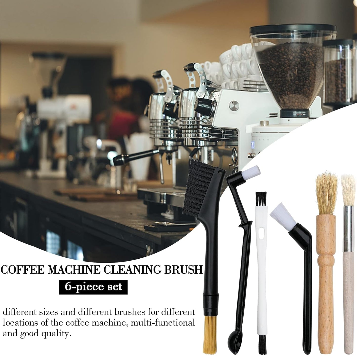 6-piece coffee grinding brush set, coffee grinding natural bristle brush and nylon espresso brush, coffee machine dust removal cleaning brush