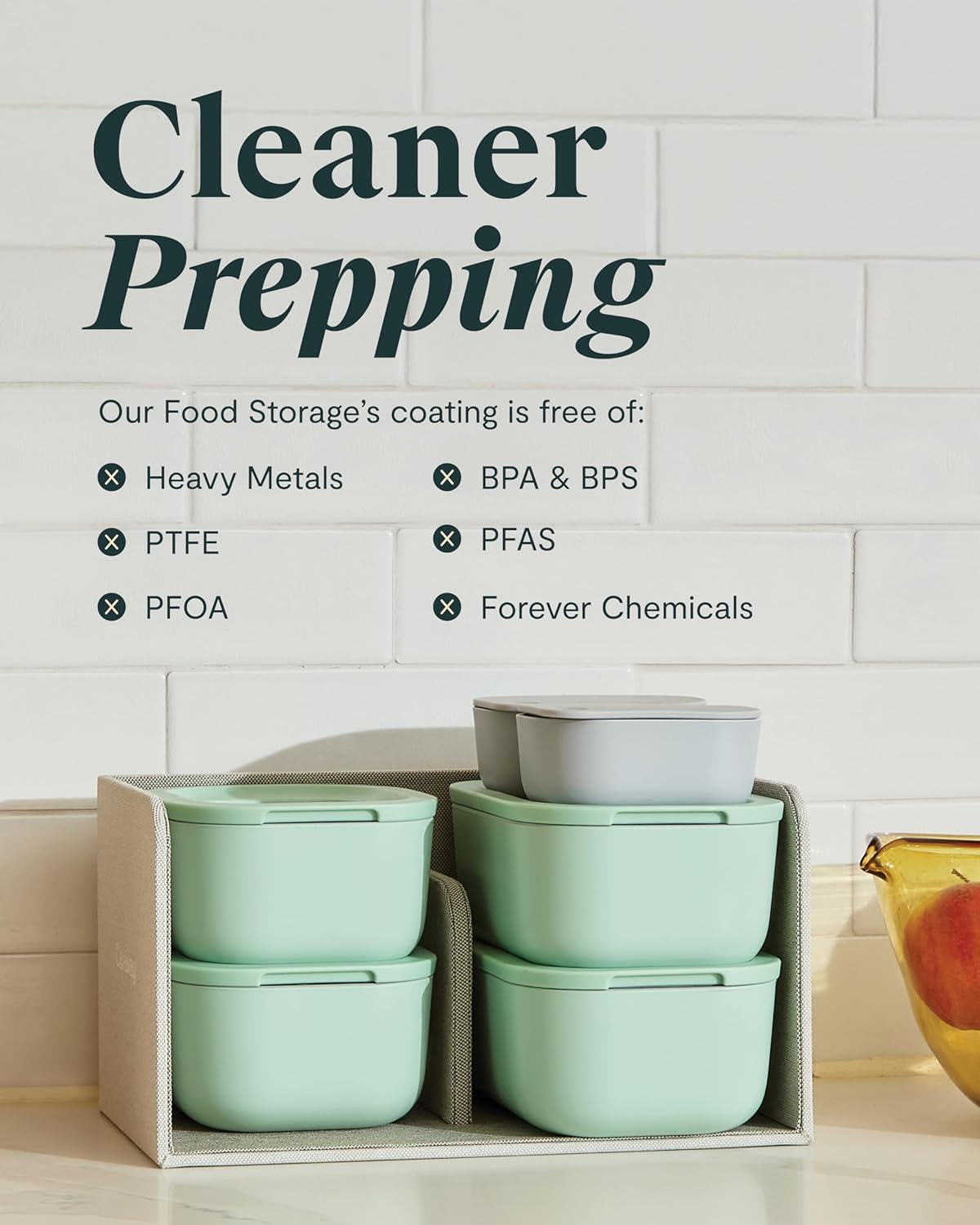 Caraway 6pc Glass Food Storage Set – 4.4 Cup Food Containers (6) - Ceramic Coated - Non Toxic, Non Stick with Lids - Microwave Safe - Perracotta