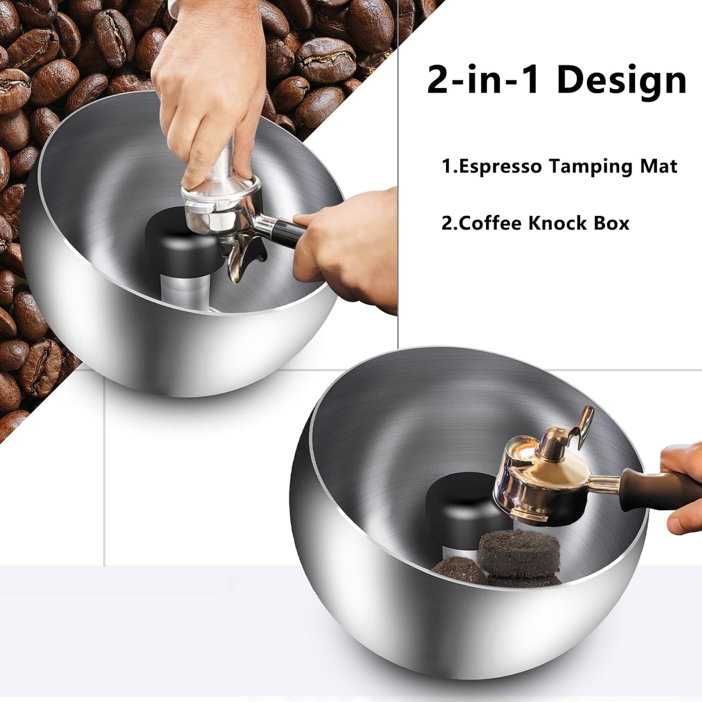 Espresso knock box –Stainless Steel,Coffee Knock box –Magnetic Base Removable Vertical Knock Bar,Knock Box with Shock-Absorbing and Non-Slip Base,Espresso Machine Accessories
