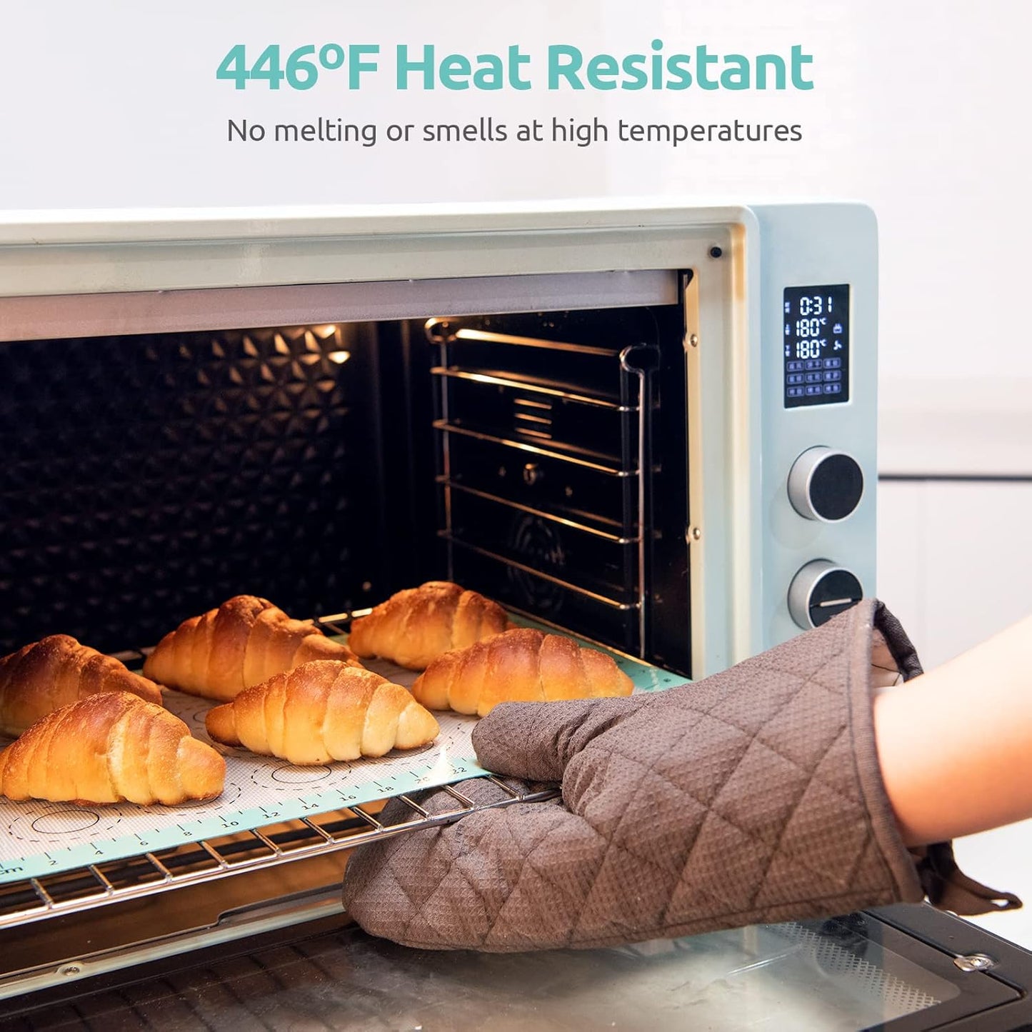 U-Taste 446ºF Heat Resistant Macaron Silicone Baking Mat, Non Stick Reusable Cookies Pastry Sheet Liner with Edge Enhancement Circle Measurement (Half Sheets Size, Pack of 2, Aqua Sky)