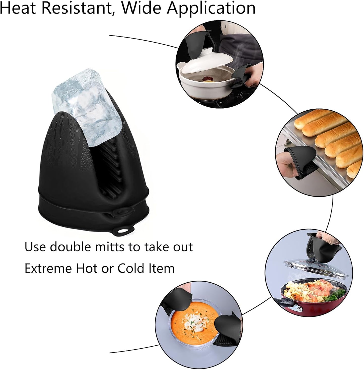 Silicone Oven Mitts Heat Resistant Hot Pot Holders Set for Kitchens - Mini Oven Mittens Silicone Rubber Gloves Small Pot Pinch Grip for Cooking & Baking, 6 Pack Black