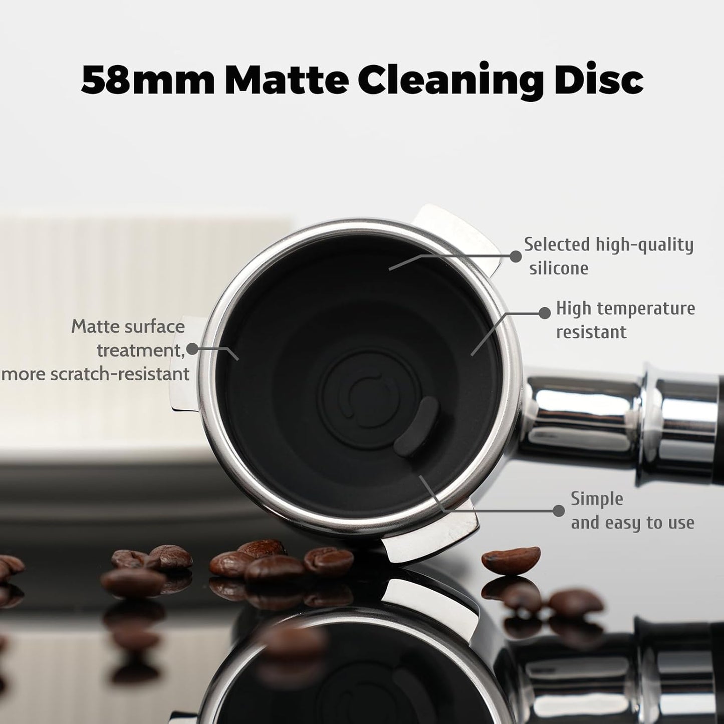 58mm Cleaning Disc Replacement for Breville Barista Express Compatible with BES980XL/BES985XL/BES900/BES990/BES920XL Espresso Machines Backflush Cleaning Accessories(58mm Matte Black (No Holes))