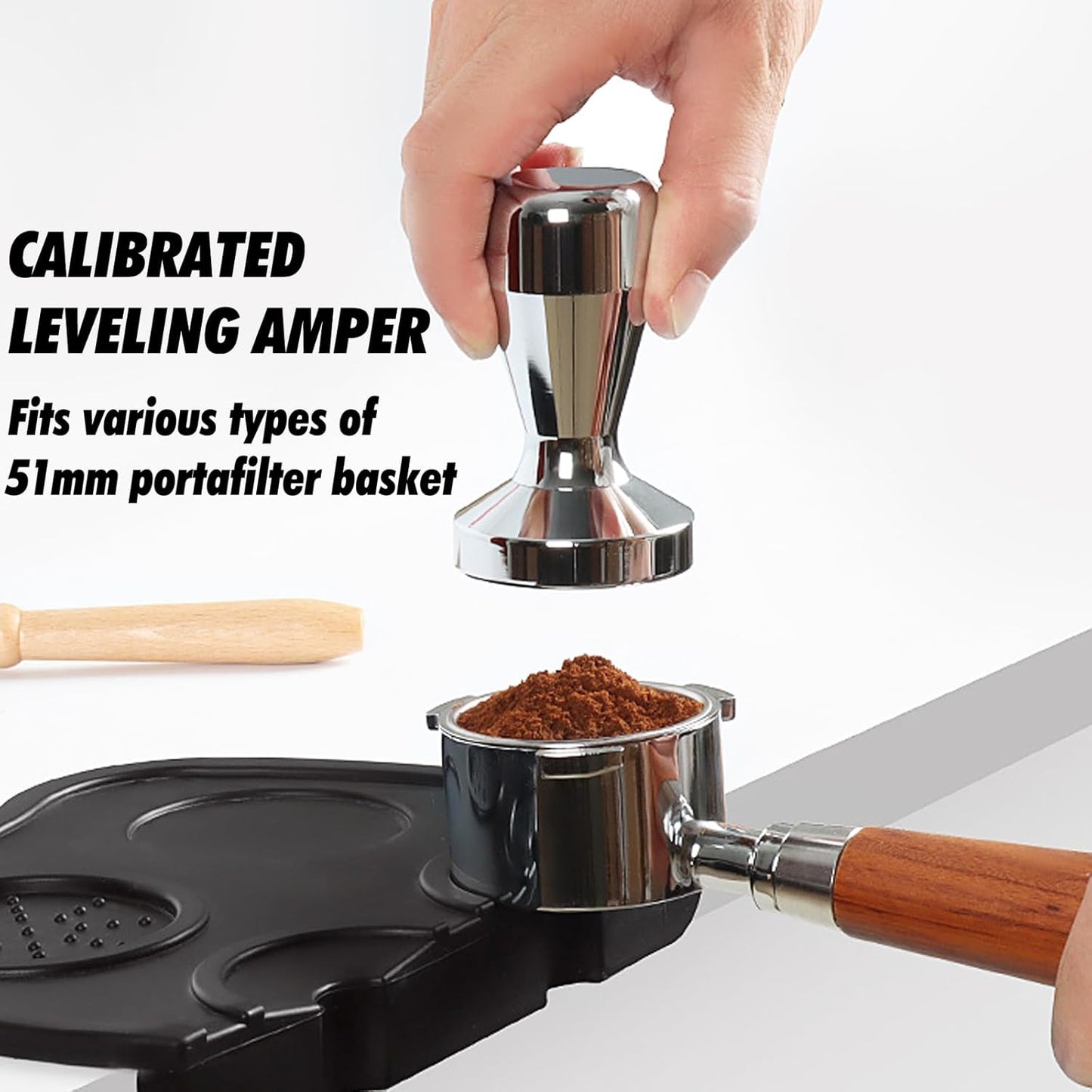 51mm Espresso Accessories Kit,Wdt Tool Espresso,Solid Espresso Tamper,Dosing Funnel and Coffee Puck Screen,Silicone Tamper Mat,0.4mm Stainless Steel 6pin Espresso Stirrer,Barista Tools Espresso Kit