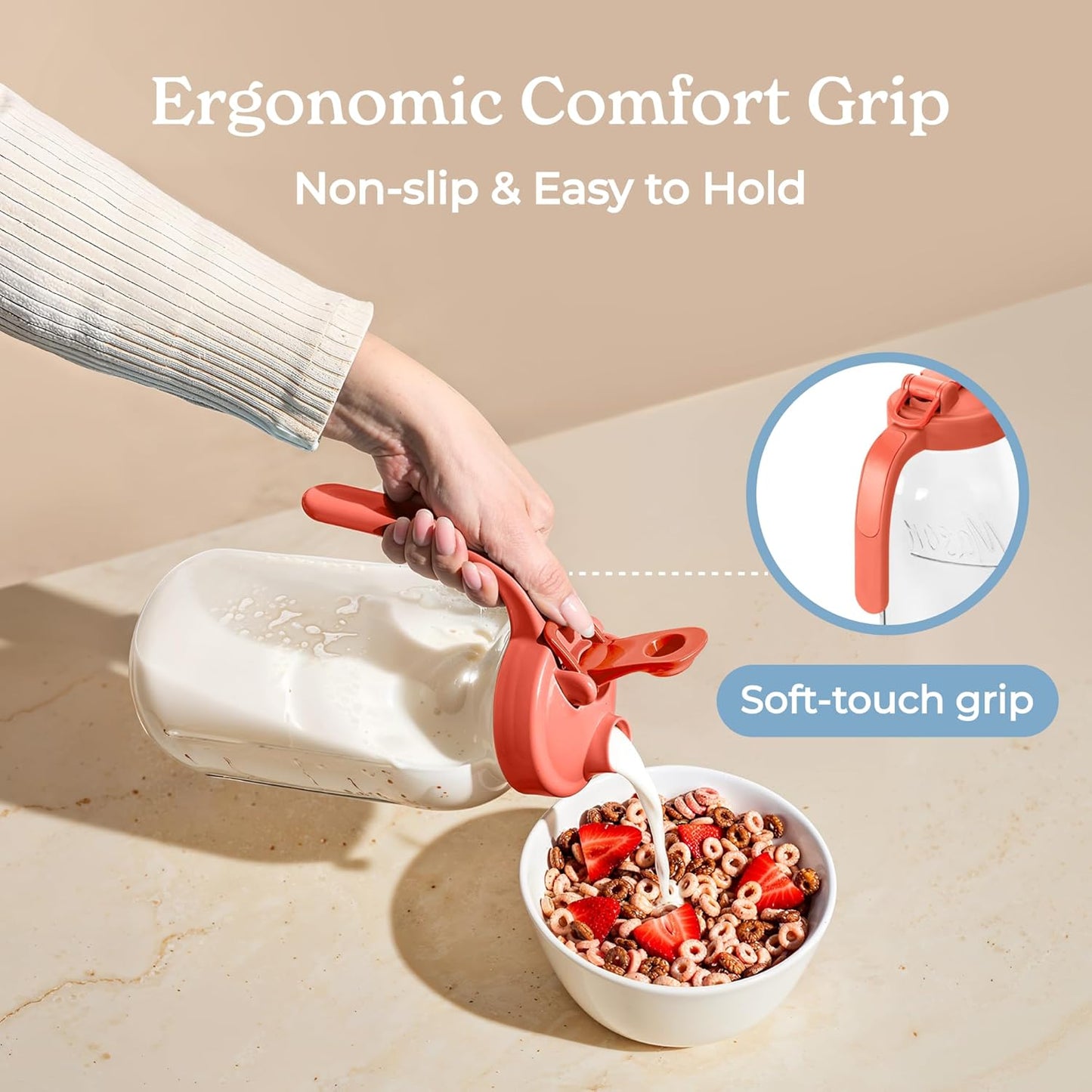 SMIRLY 64 oz Mason Jar Pitcher,Glass Pitcher with Wide Mouth,Water Jug with Double Leak Proof Lid for Iced Coffee,Hot Water,Breast Milk