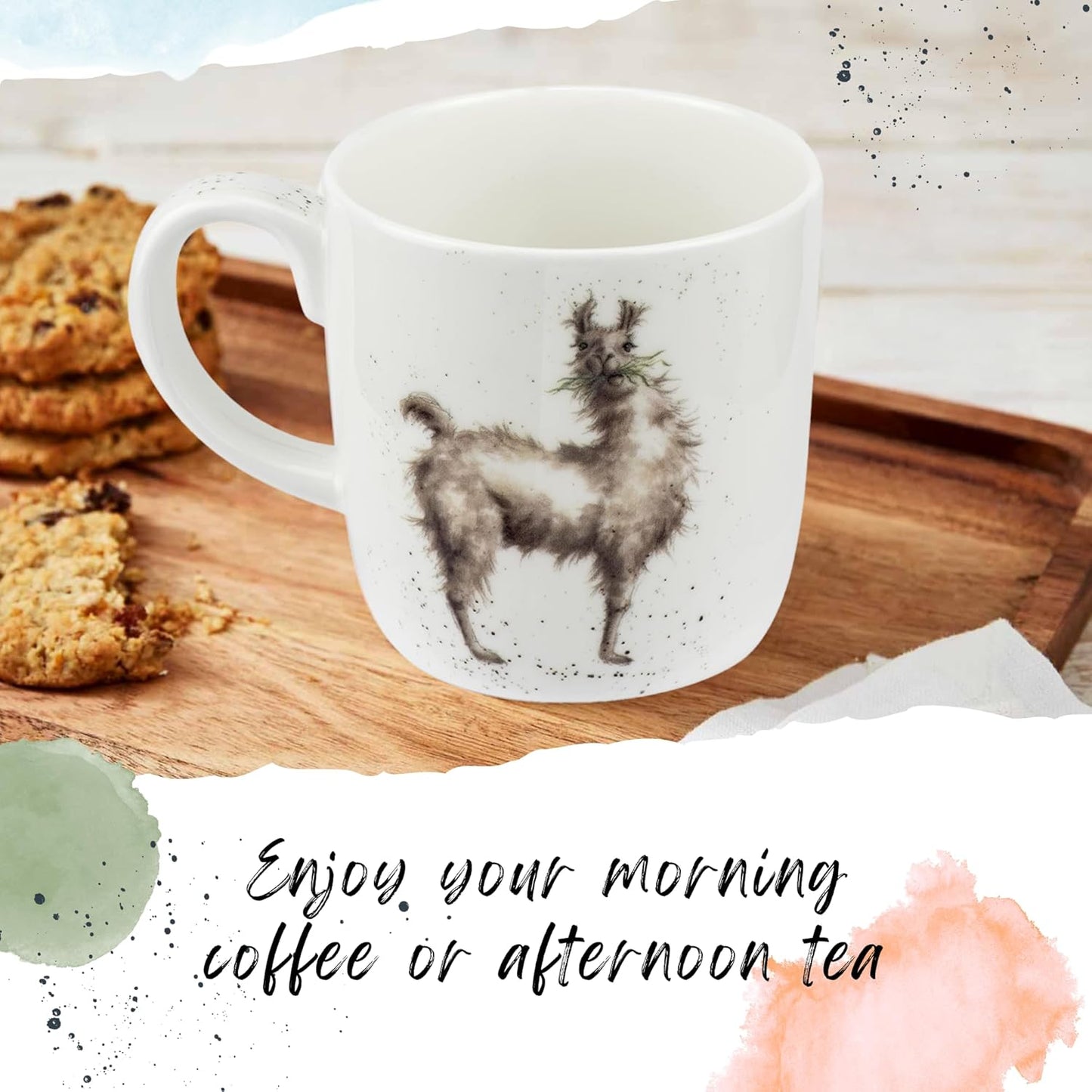 Royal Worcester Wrendale Designs 14 oz Mug, Because I'm Worth It with Llama Illustration - Floral Animal Mug for Cottagecore Kitchens - Microwave, Dishwasher, Freezer Safe Fine Bone China Drinkware