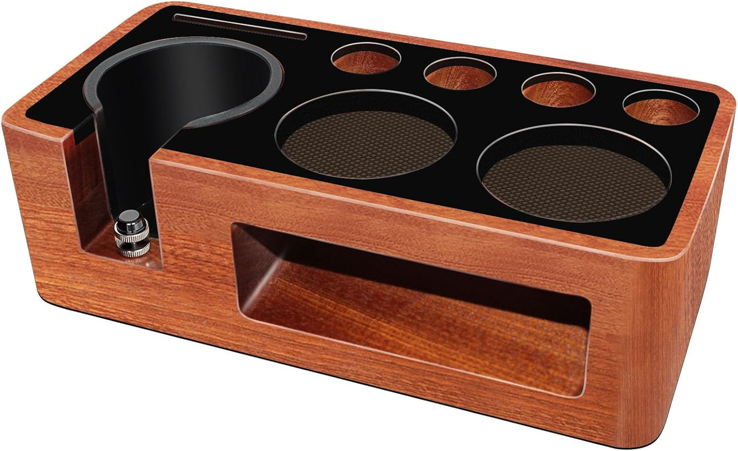 Espresso Tamping Station,9 in 1 Espresso Station,Multifunctional Tamper Station Fit for 51/54mm Espresso Accessories,Wooden Espresso Station,Adjustable Height Portafilter Holder (Red Black, 51mm-58mm)