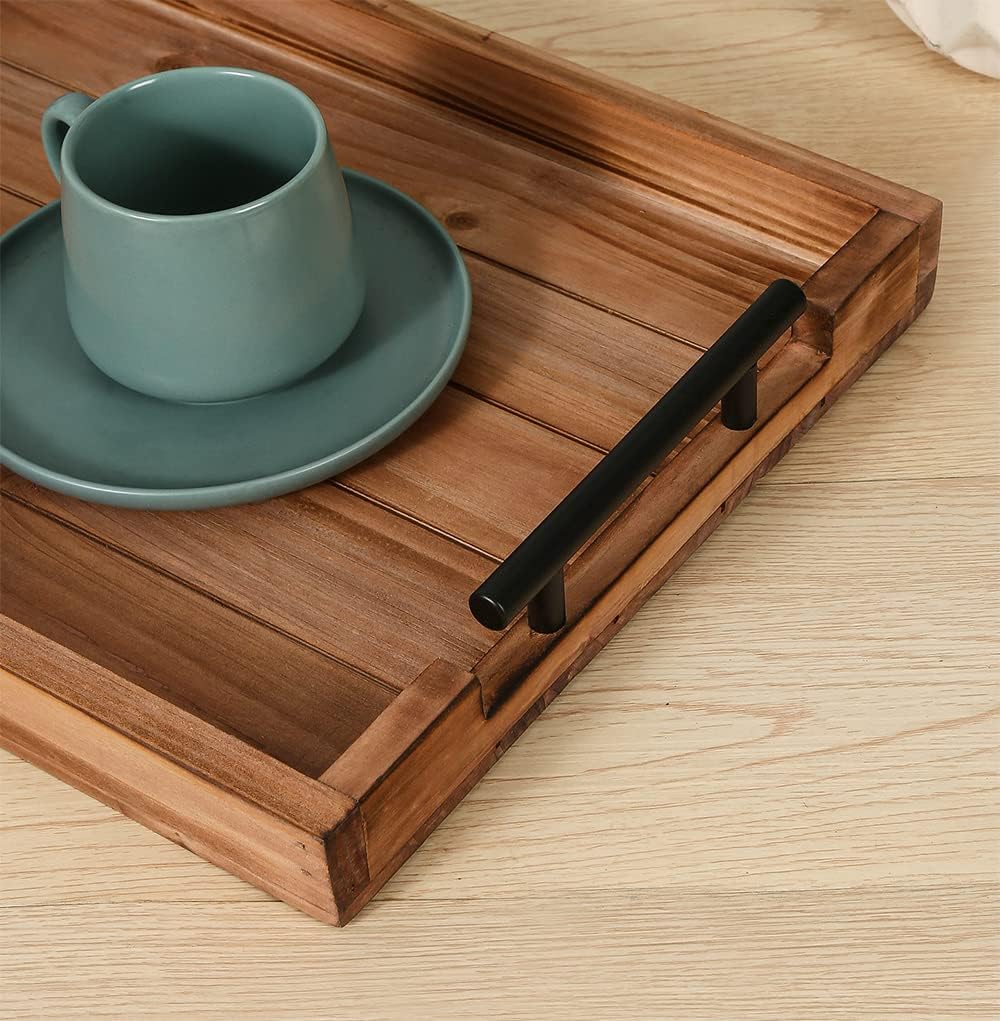 Coffee Table Tray Decorative Nested Vintage Wood Serving Tray Set for Eating, Breakfast, Party, Kitchen, Ottoman,Tea Coffee Table Large Ottoman Trays (Wood, 2pc)