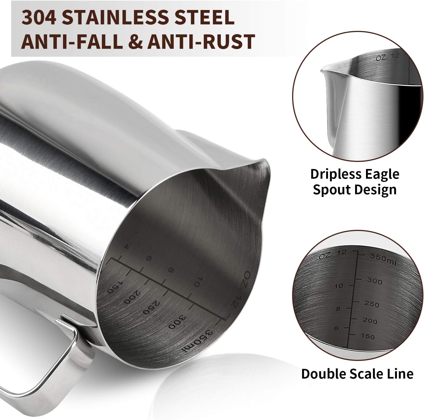 Espresso Milk Frothing Pitcher, Stainless Steel 300Z/900ML Coffee Milk Frother Cup with Decorating Art Pen for Espresso Machine, Latte Art