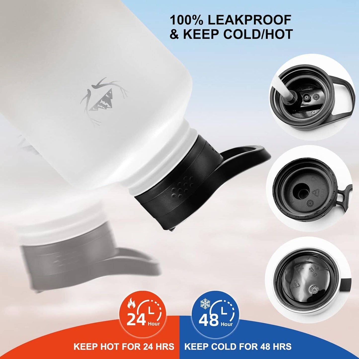 NATURE PIONEOR Insulated Water Bottles with Straw - 64oz Stainless Steel Vacuum Bottle with Holder/Carrier/Sleeve - Reusable 18/8 Food Grade Half Gallon Water Jug