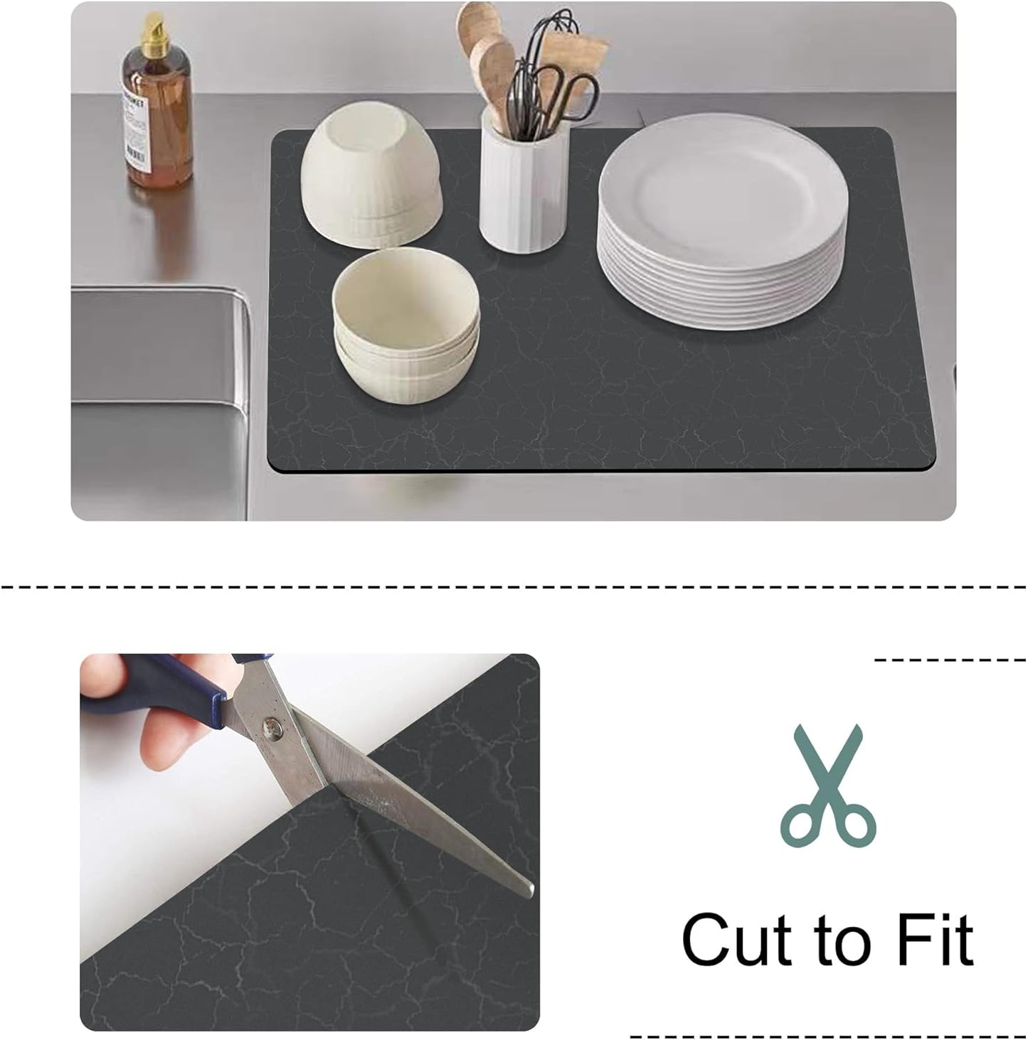 Golener Coffee Bar Accessories - Under Coffee Maker Mat, Cafe Tray Pad, Rubber Mats, Absorbent Pad, Under Appliance Mats, Dish Drying Mat for Kitchen Counter, Dish Drying Pad, 23"x15", Dark Gray