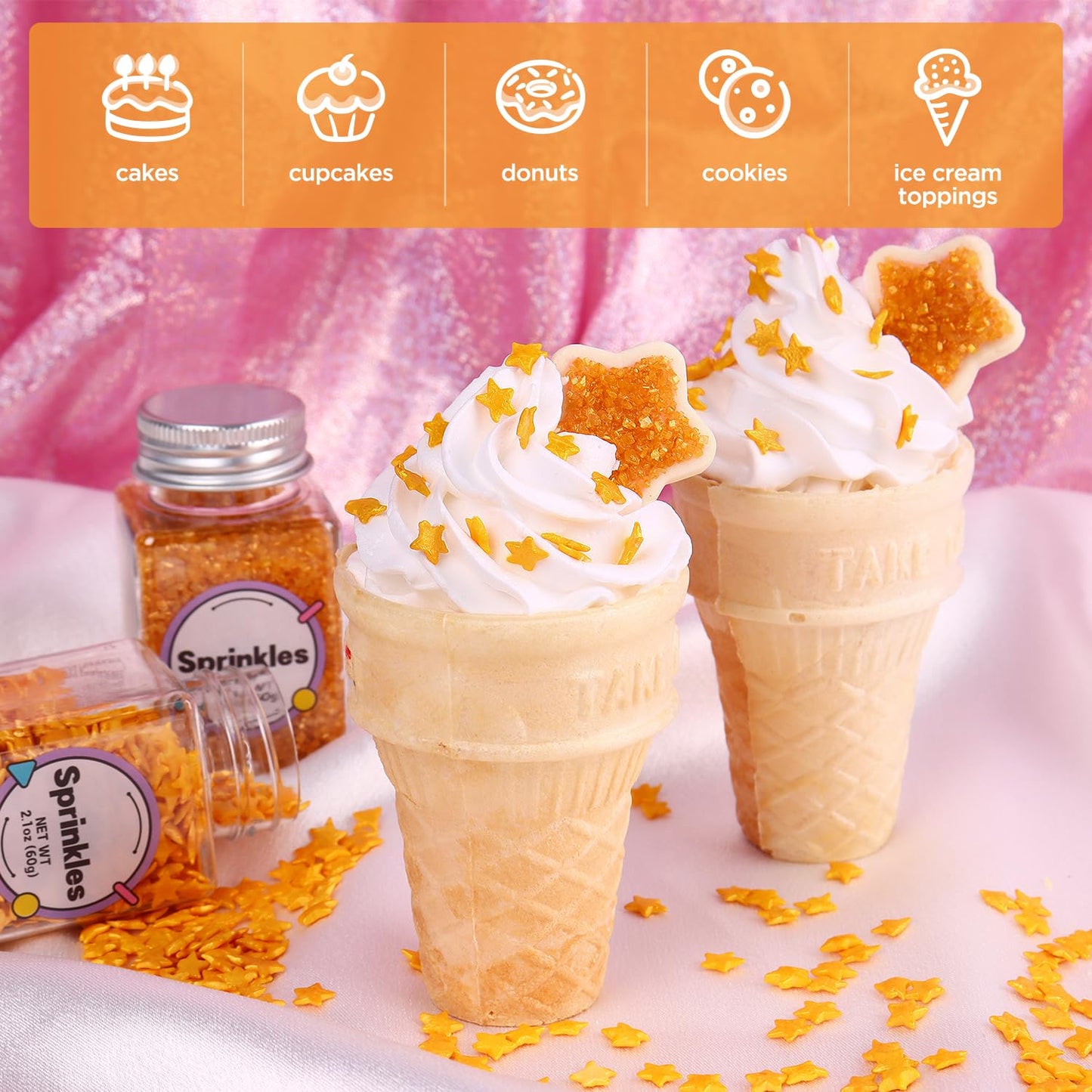 Gold Star Sprinkles for Cake Decorating, Gold Sprinkles, Edible Gold Sanding Sugar for Cake, Cupcake, Cookies, and Ice Cream Toppings. (120g/4.2oz)